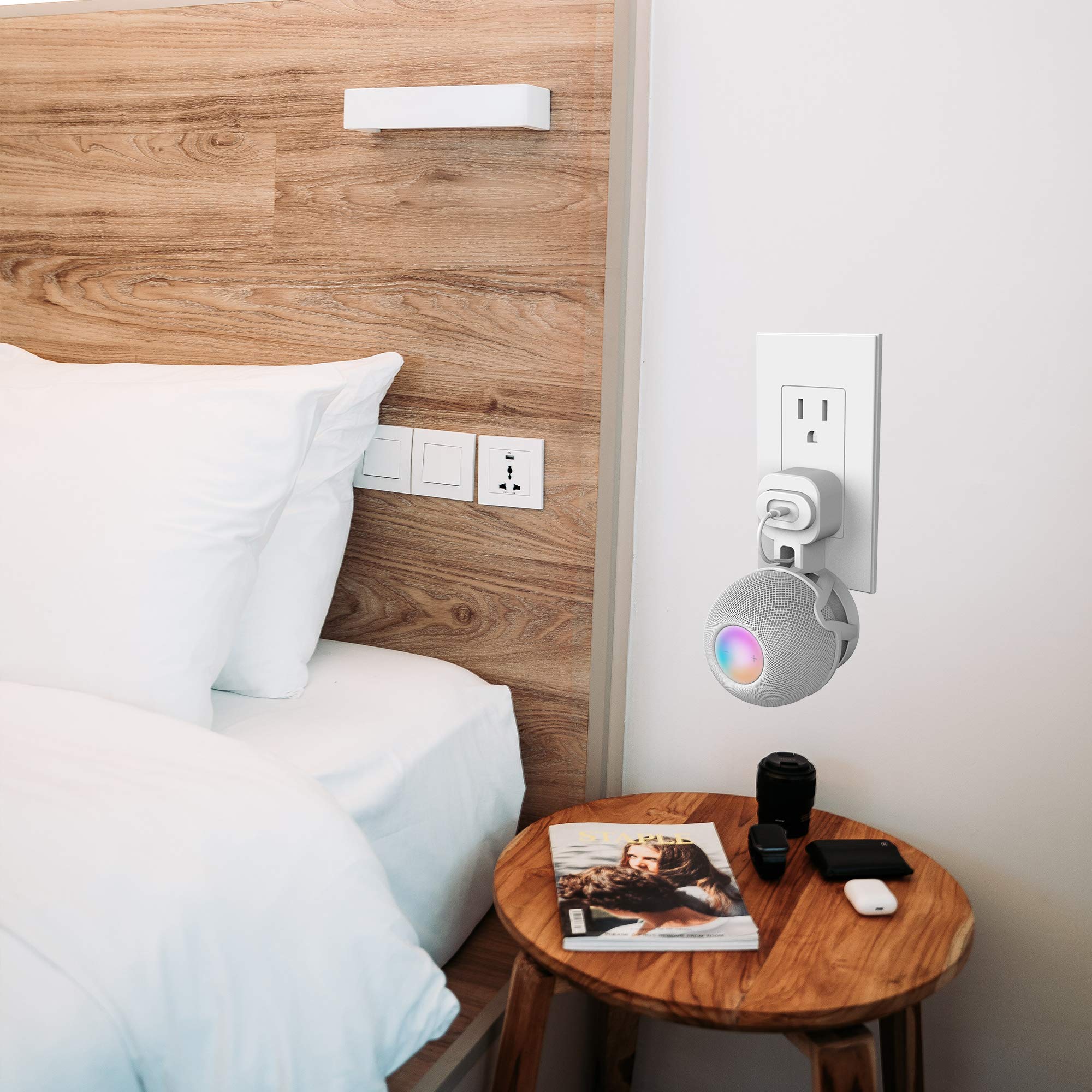Support Mural pour Homepod Mini - Support Mural Robuste pour Haut-Parleur Homepod Mini - Peu encombrant, Excellente Gestion des câbles sans enchevêtrement (Blanc)