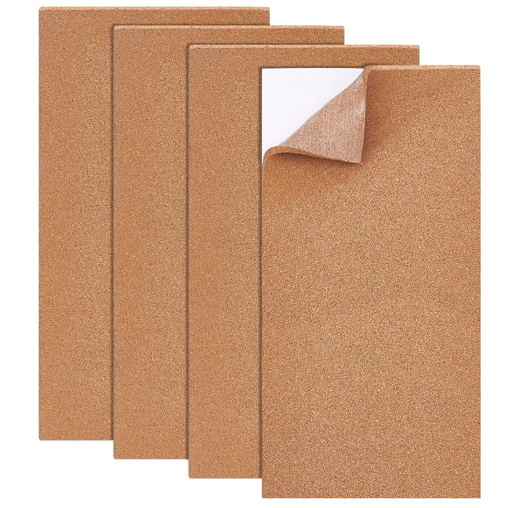 BENECREAT 4 PC Fogli per Bollettini Piastrelle In Sughero Autoadesiva 20x40x0.6 cm, Lavagna Sughero Sottobicchiere Rettangolare Decorazione Murale