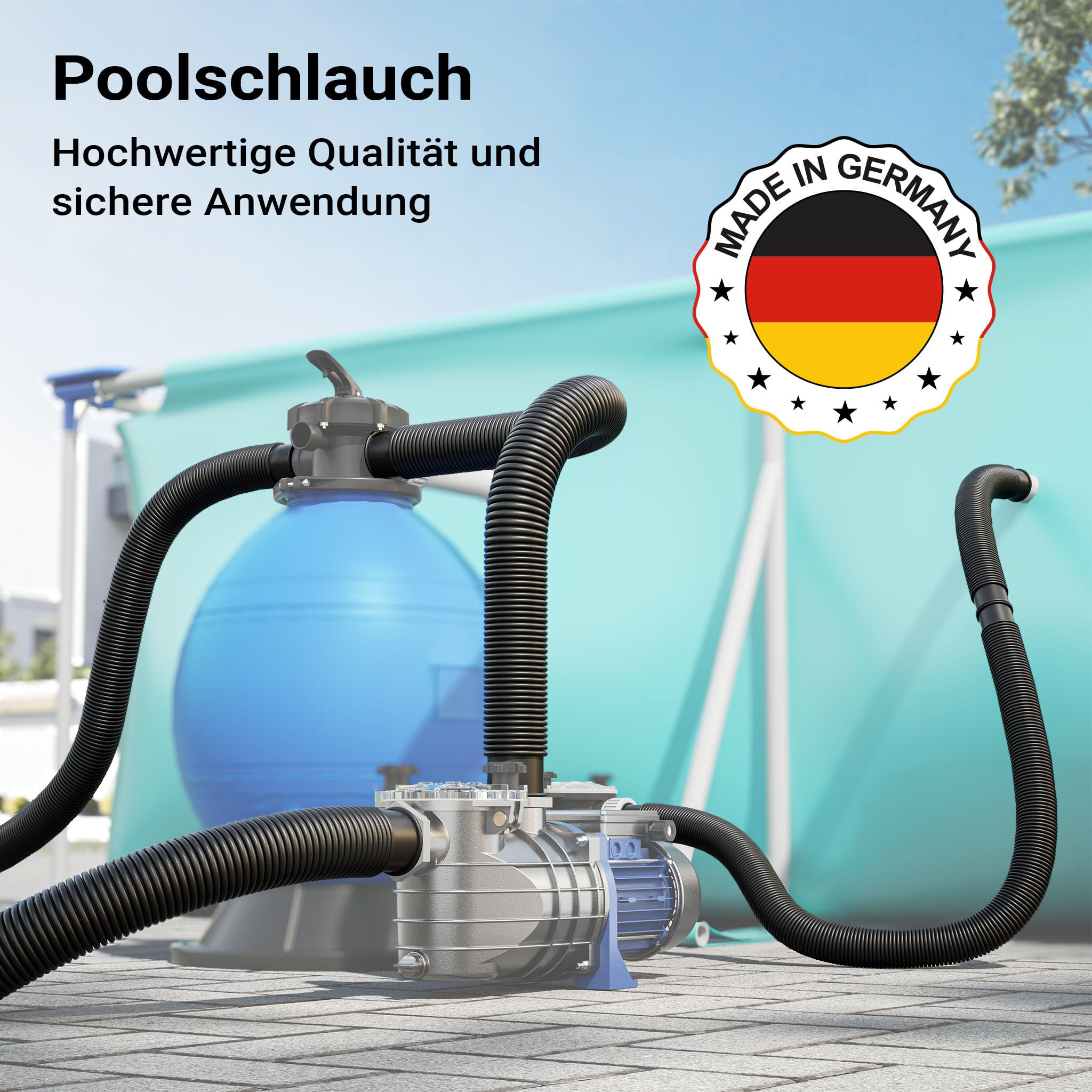 Wiltec Poolschlauch 30 m ⌀32 mm, Schwimmbadschlauch mit Muffen, Pumpenschlauch für Schwimmbecken, Saugschlauch, Solarschlauch