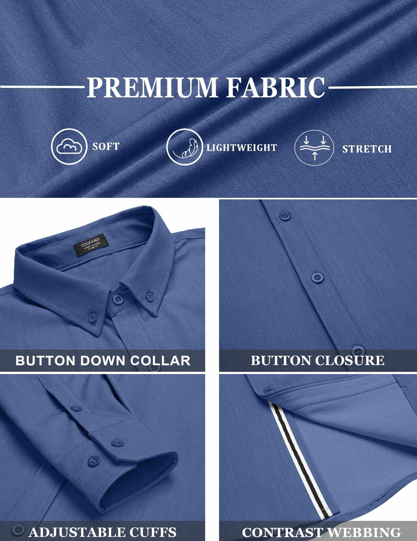 COOFANDY Camicia casual da uomo con bottoni, a maniche lunghe, in denim elasticizzato