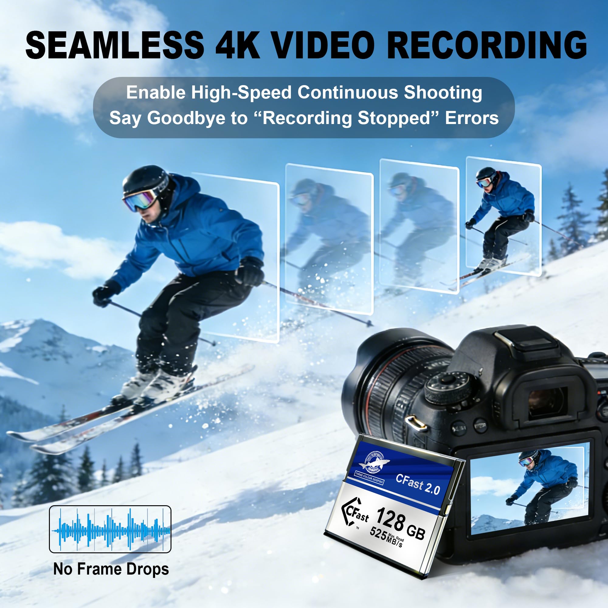 Dogfish CFast 2.0 Karte 128GB, Kino-Performance für 4K RAW, bis zu 525MB/s Lesen, MLC NAND für maximale Haltbarkeit, Kompatibel mit Canon EOS C200, C300 Mark II, C700, EOS-1D X Mark II...