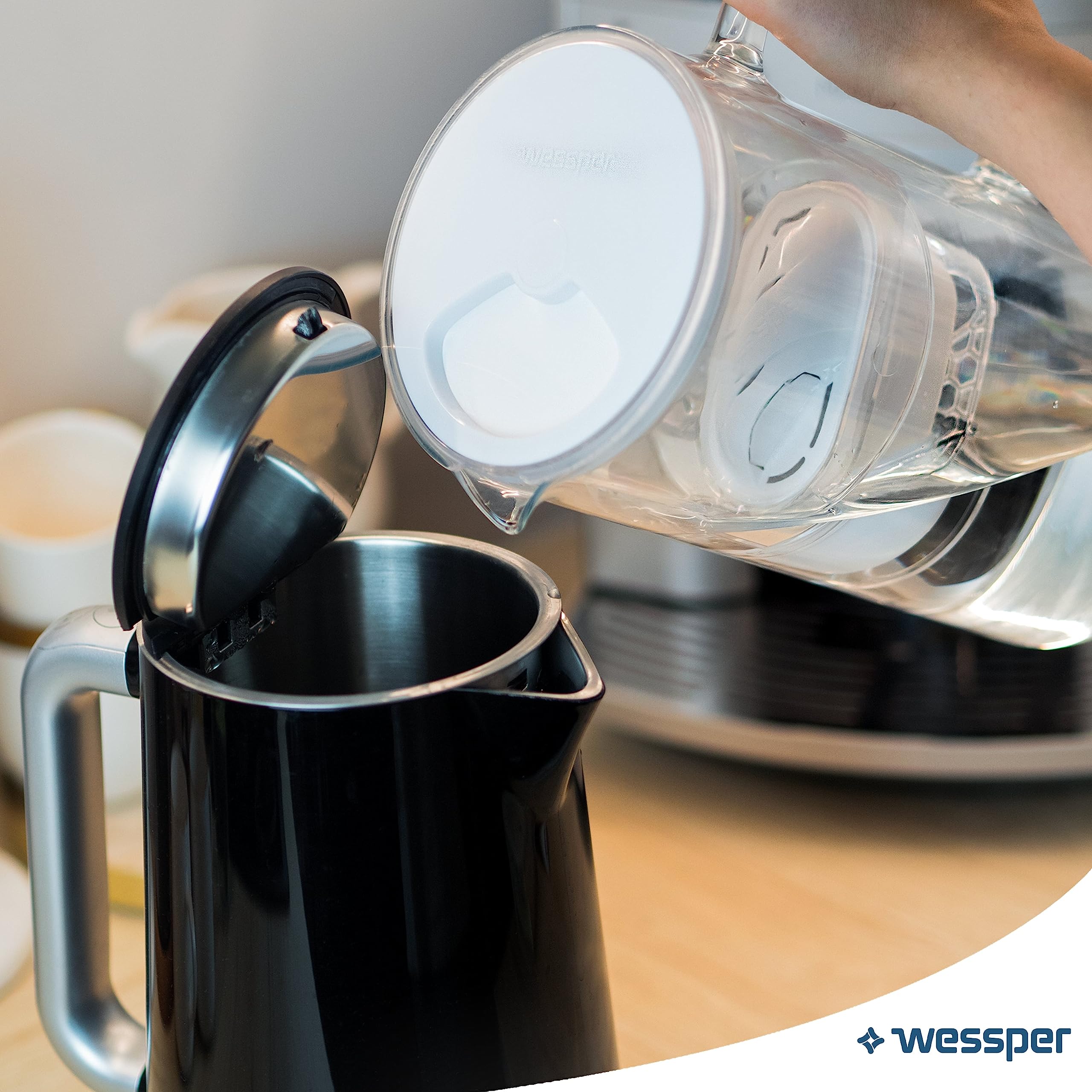 Wessper Carafe Filtrante en Verre avec Deux Cartouche Anti Calcaire, Carafe d'eau Capacité de 3 L, Filtres eau Compatible avec Brita Classic, Dafi Classic, Blanc
