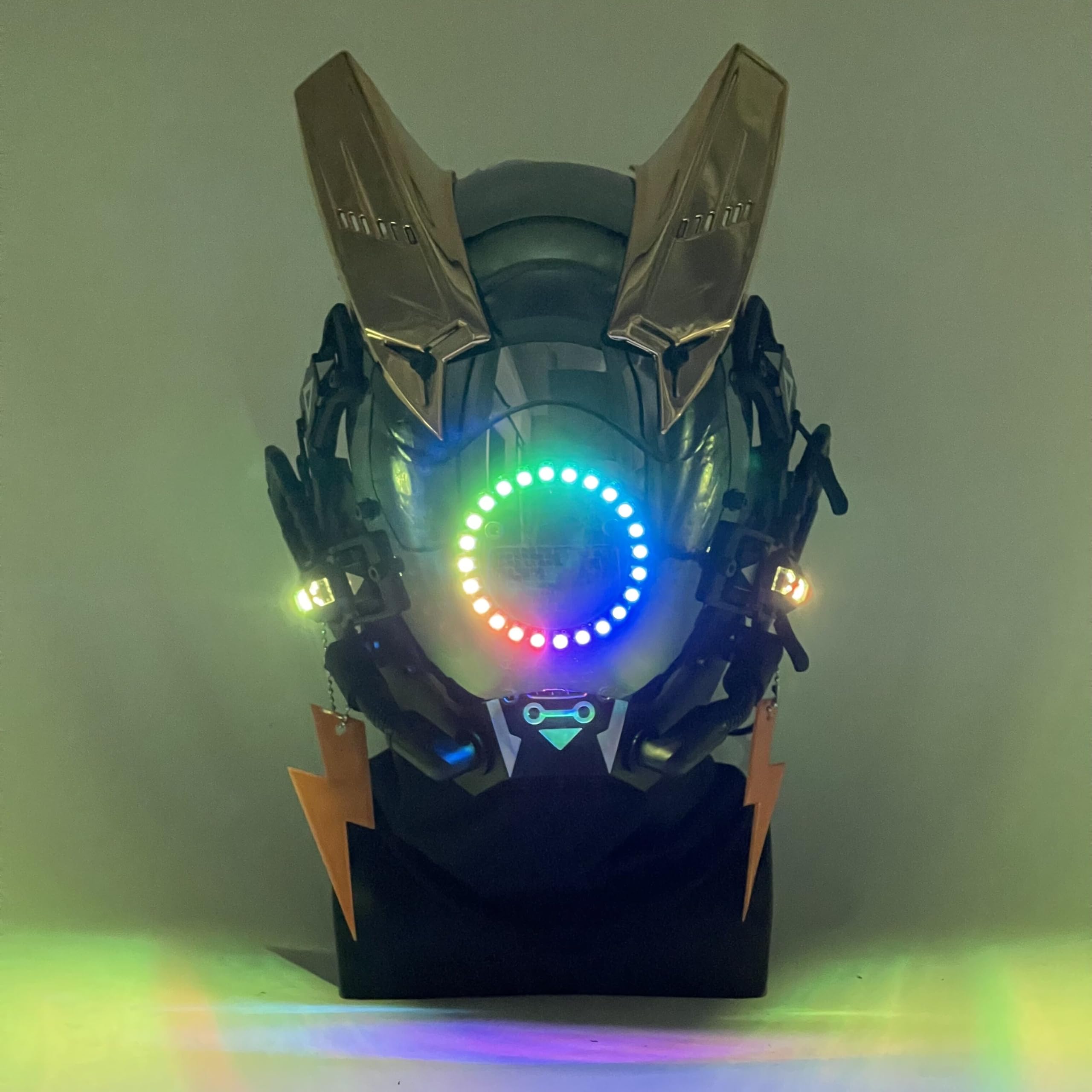 Masque punk futuriste réglable M-Clasp Series avec lumière bleue LED pour Halloween, soirées à thème et festivals de musique