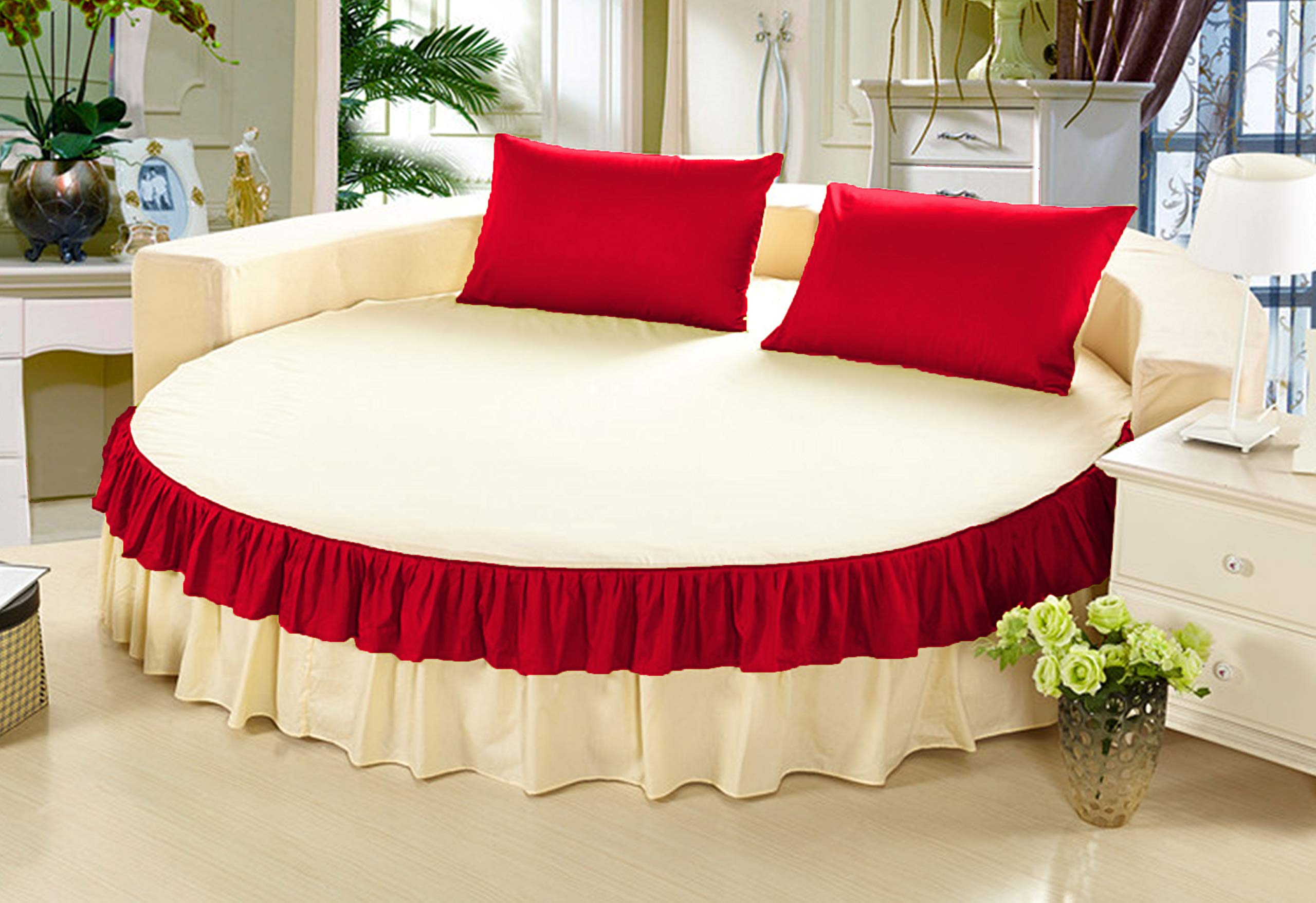 Falda de cama redonda de 223 cm de algodón egipcio 600 TC con caída de 15 pulgadas