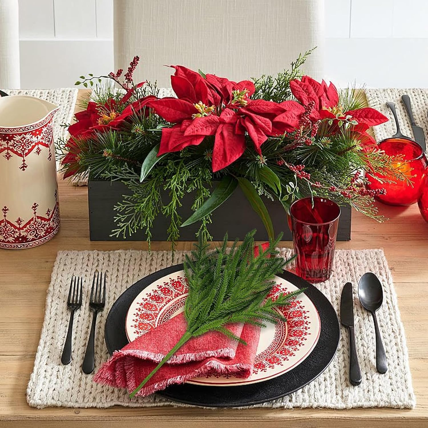 12 Pcs Norfolk Pine Stems Real Touch Norfolk Pine Branches Realistic Christmas Greenery Evergreen Stems for Decorating Christmas Indoor Home Decor