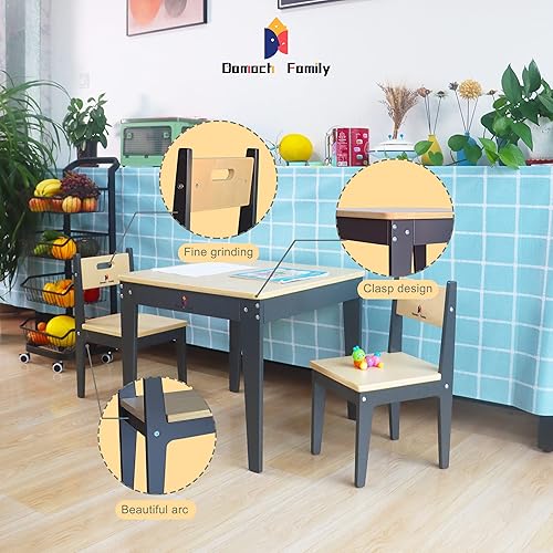 Miniatura 4 de Damoch Family Juego de sillas y mesa para niños para sala de juegos, juego de mesa de actividades para preescolar (gris y lacado)