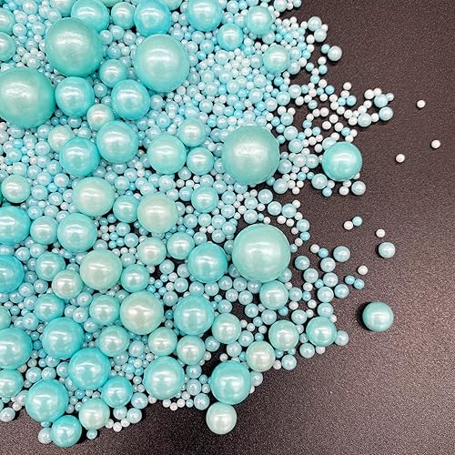 Weraru Azúcar comestibles con perlas azules y caramelos, tamaño de mezcla para hornear, decoraciones comestibles, cupcakes, decoración de galletas,