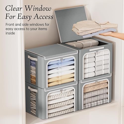 Miniatura 6 de Yecaye Contenedores de almacenamiento de ropa con marco de metal, contenedores plegables de almacenamiento de ropa de 40 litros con tapa, bolsas