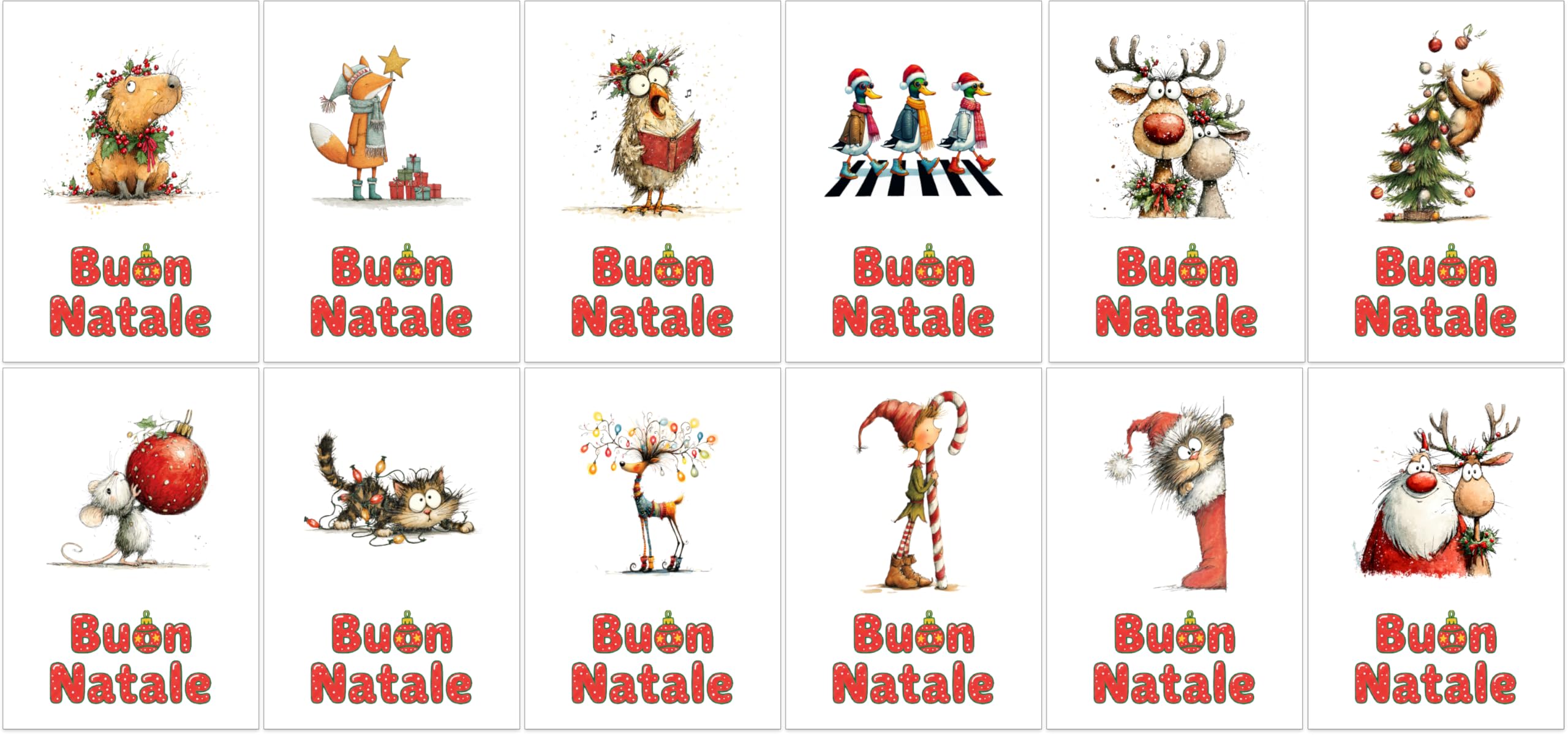 Biglietti natalizi italiani A6 con buste rosse – Set 30 pezzi