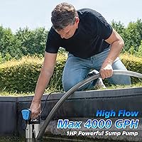 Vista 2 de FLUENTPOWER Bomba de sumidero de acero inoxidable de 1HP de 4000 GPH, bomba sumergible de acero inoxidable, drenaje de agua sucia para sótano