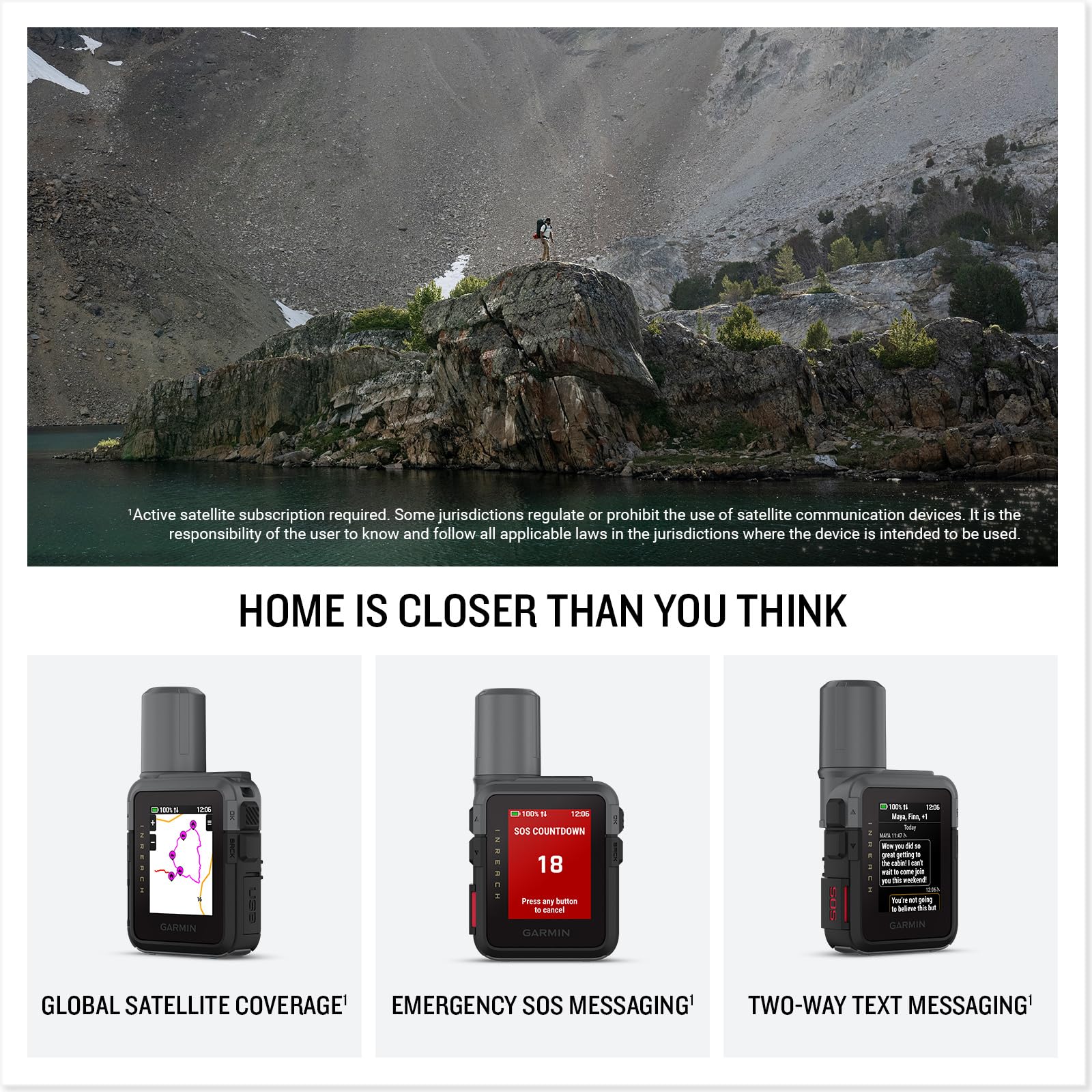 Garmin inReach Mini 3 Communicateur satellite mondial compact et robuste avec écran tactile couleur, SMS bidirectionnel, messagerie SOS d'urgence et longue durée de vie de la batterie jusqu'à 350