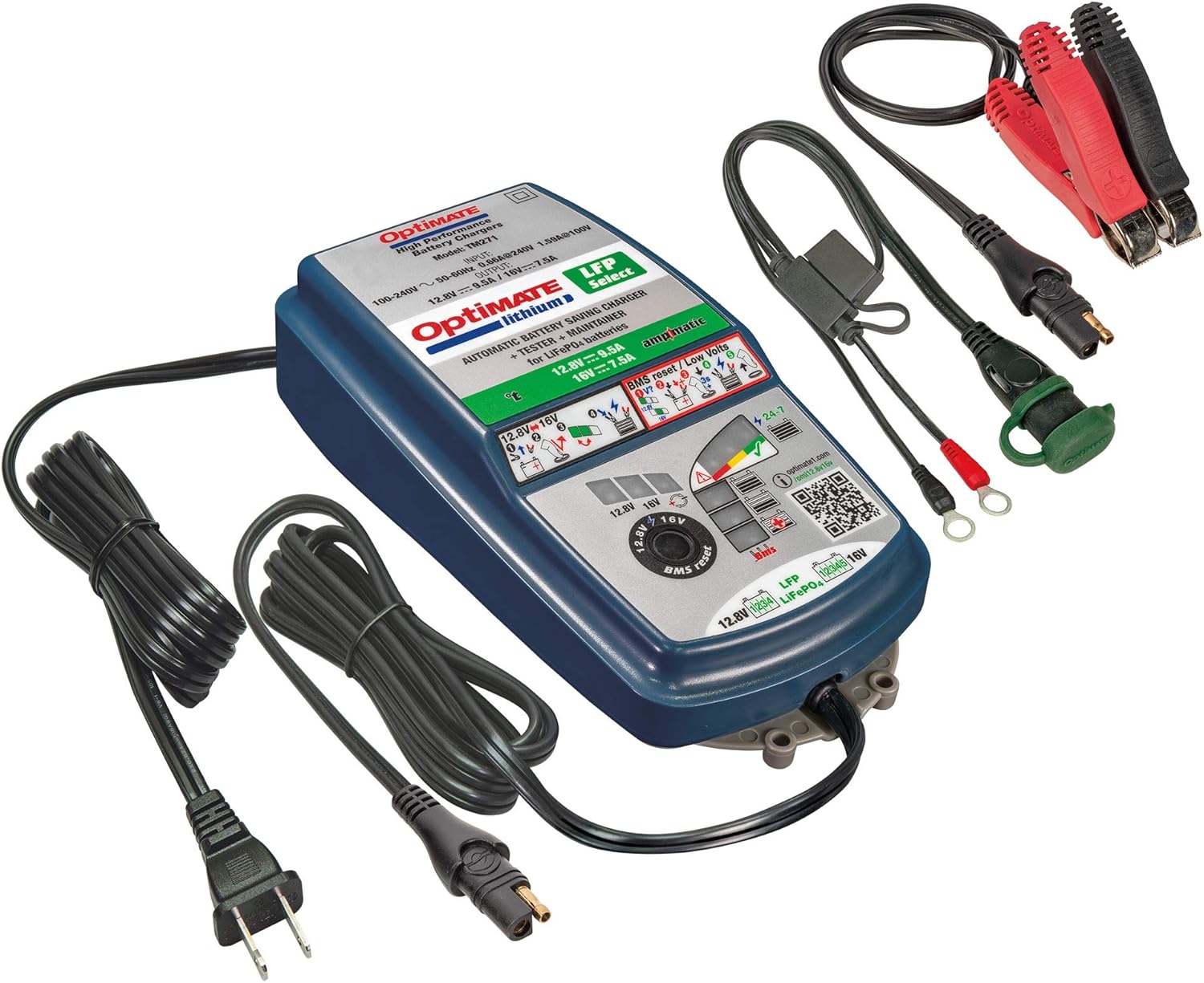 Optimate Lithium 4s 9.5A / 5s 7.5A, TM-271, 10-Step 12.8V / 16V Sealed Battery Saving Charger and maintainer