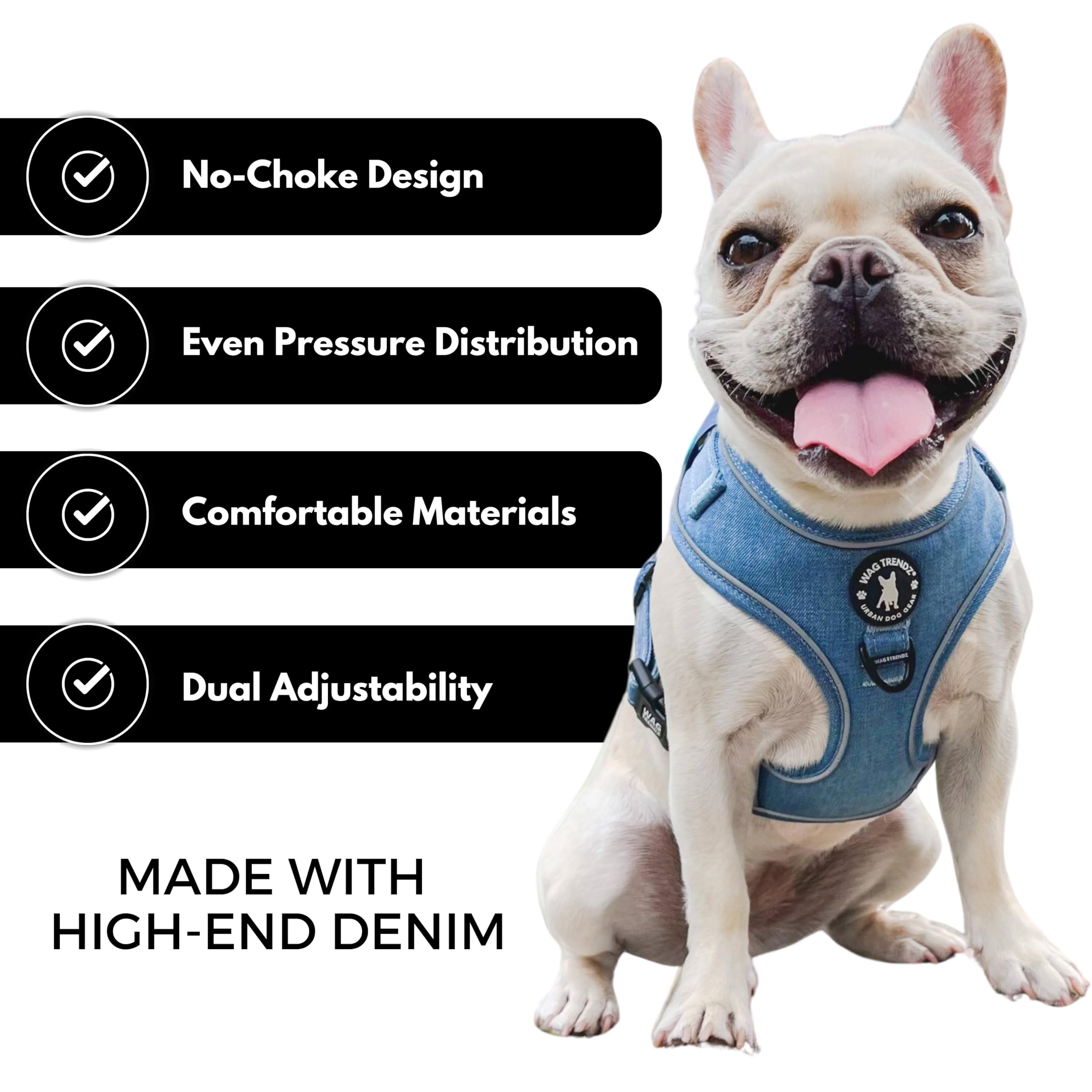 WAG TRENDZ XSmall Dog Harness | No Pull Front Clip Dog Harness | Reflective | Breathable Air Mesh Interior | Real Denim Exterior | Durable & Long Lasting | Downtown Denim | XS - image 6
