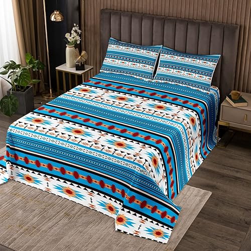 Miniatura 8 de Erosebridal Juego de colcha occidental tamaño King, diseño del suroeste, diseño de calavera de toro exótico, acolchado para niños, atrapasueños,