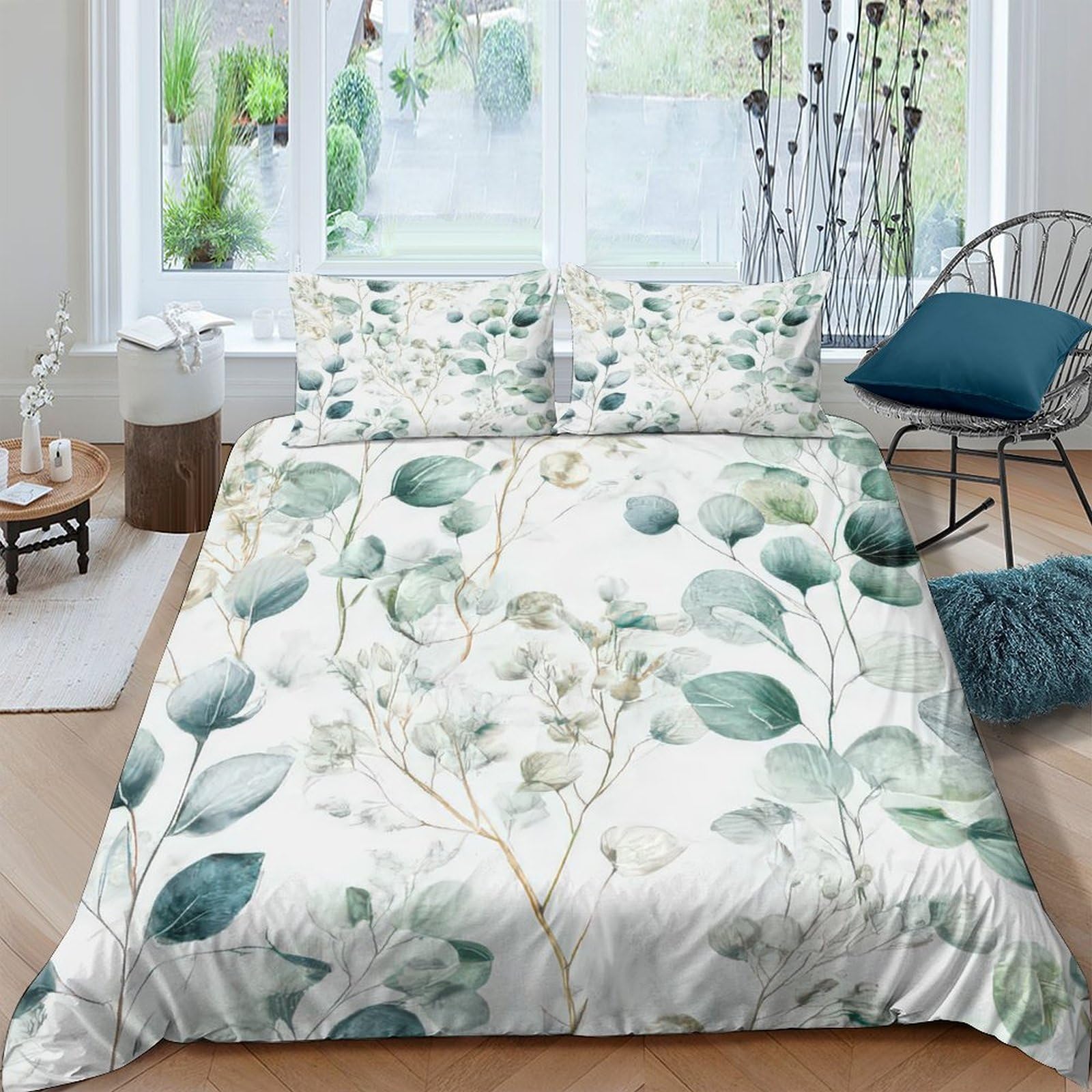 Ctjqhvkz Style-5 3D Printed Botanical Leaf Fitted Sheet Microfiber Soft Breathable Eucalyptus Bed Cover For Bedroom Guest Room Decor Single（135X200cm）