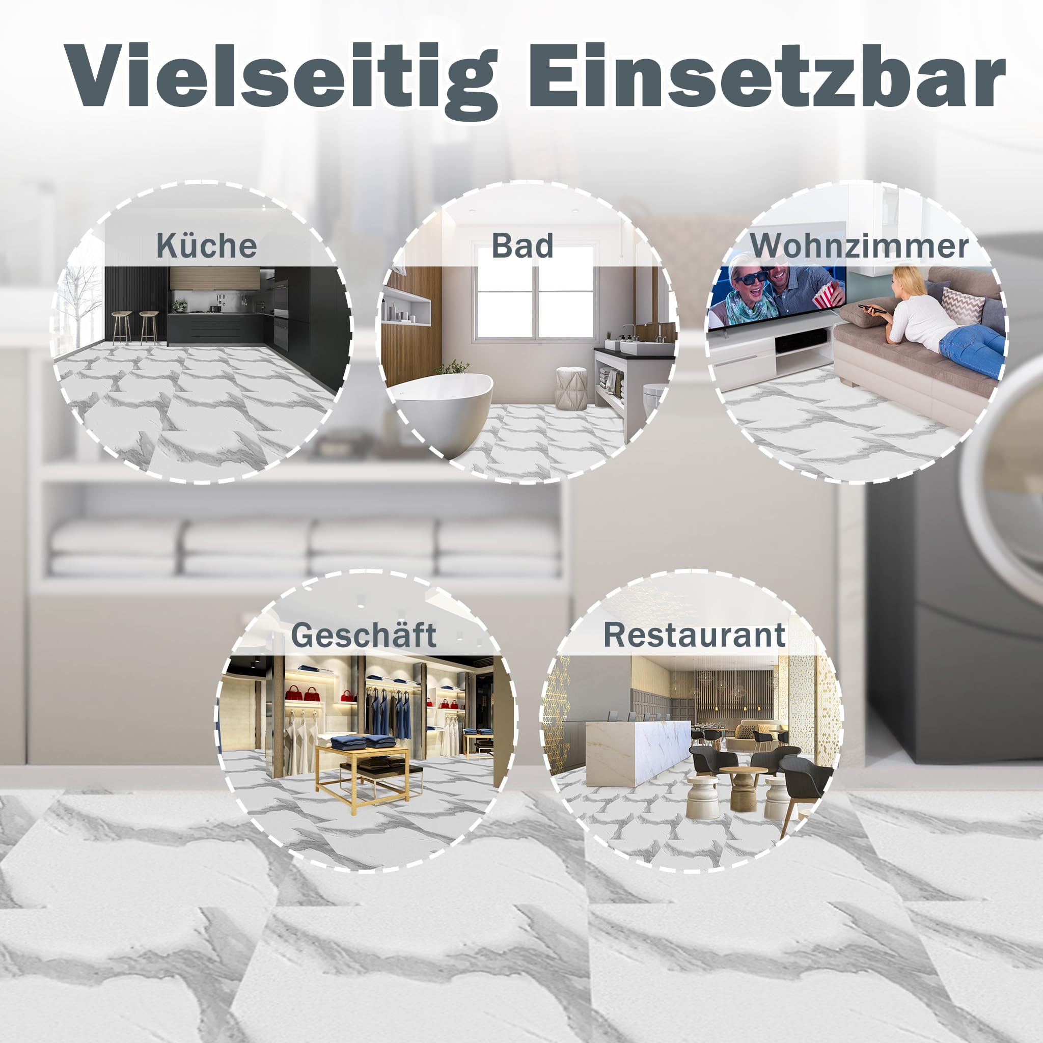 ACXIN Pavimento in PVC autoadesivo con effetto piastrelle, 81 piastrelle in vinile, 7,5 m², autoadesive, per pavimenti impermeabili, per cucina, bagno, soggiorno (motivo bianco)