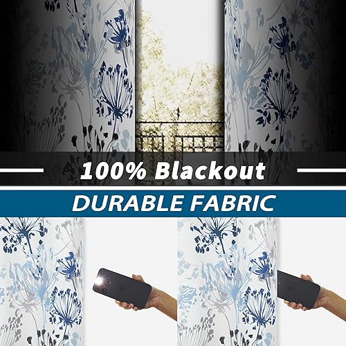 Miniatura 2 de DriftAway - Cortinas opacas completas azules y blancas para sala de estar, dormitorio, cocina, 108 pulgadas de largo, cortinas con ojales en la
