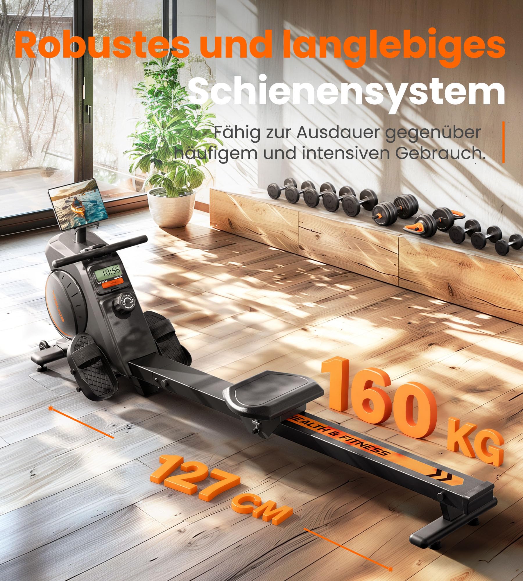 YOSUDA Upgrade Rudergerät für Zuhause, 16-stufiges HIGH-Power Magnetwiderstand (bis 41kg), APP & Bluetooth für Interaktive Workouts, Geräuschlos, Bis 160 kg, Platzsparend faltbar, Rowing Machine