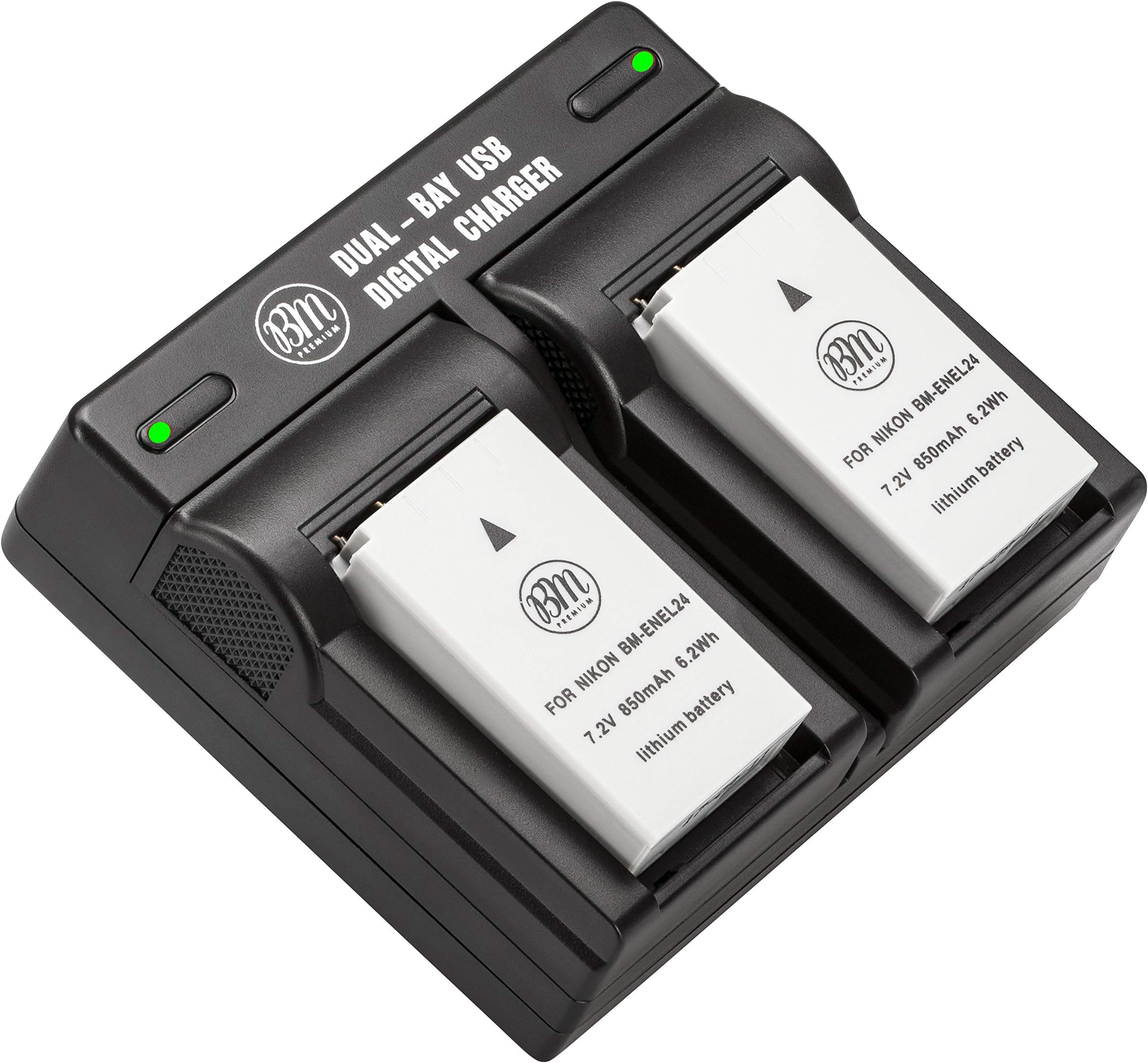 BM Premium 2-Pack of EN-EL24 Batteries and USB Dual Battery Charger for Nikon 1 J5, DL18-50, DL24-85 Digital Camera