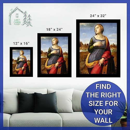 Vista 15 de Cabaña perdida de San Jorge y el dragón de Raphael Impresión en marco plano negro Reproducción de pintura de obras de arte fino Póster 2-San