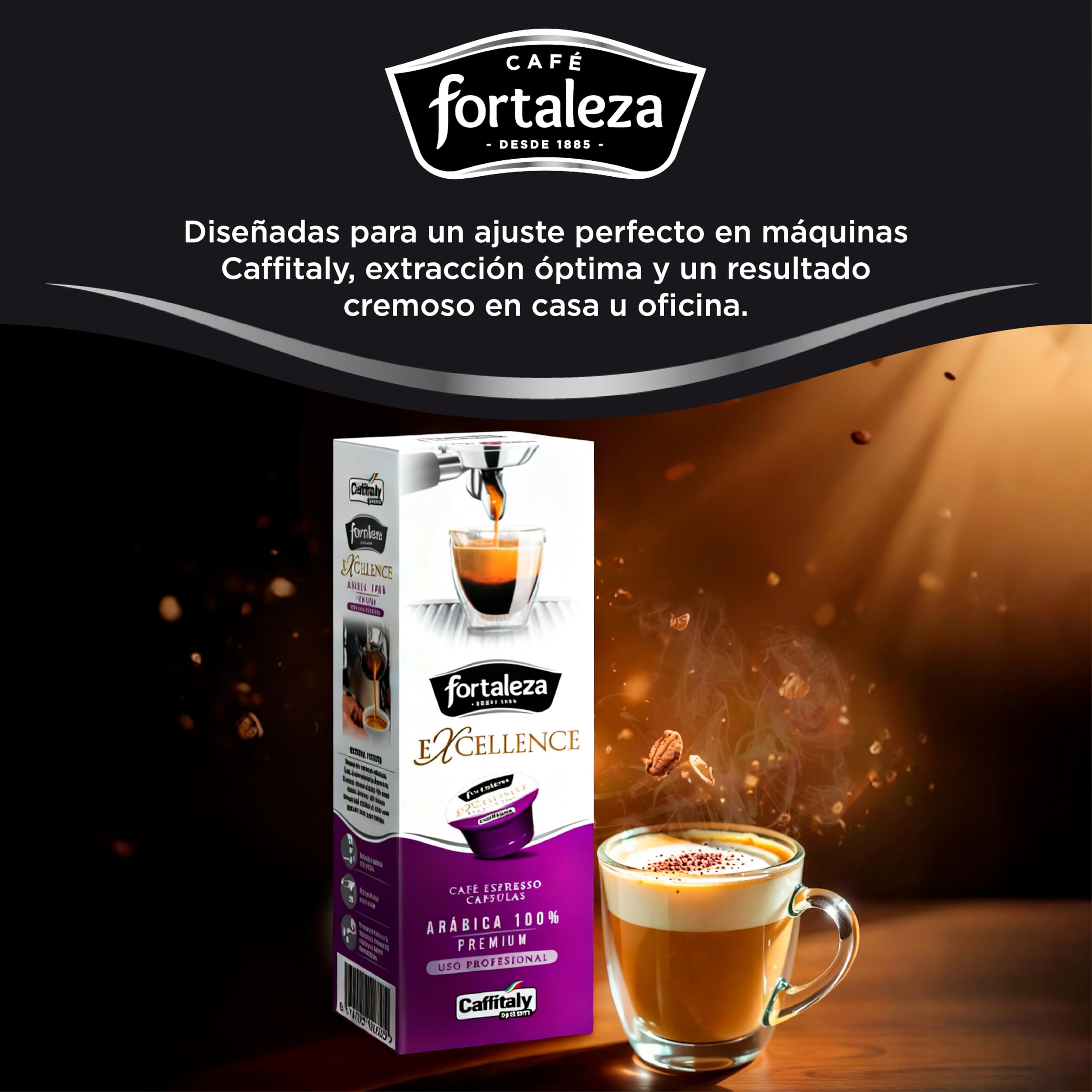 CAFÉ FORTALEZA Cápsulas de Café Compatibles con Caffitaly Pack 8x10 (80Uds) – Cápsulas Excellence 100% Arábica Intensidad Media – Cápsulas de Café Familia Intensos Formato Estándar - Aroma Cítrico