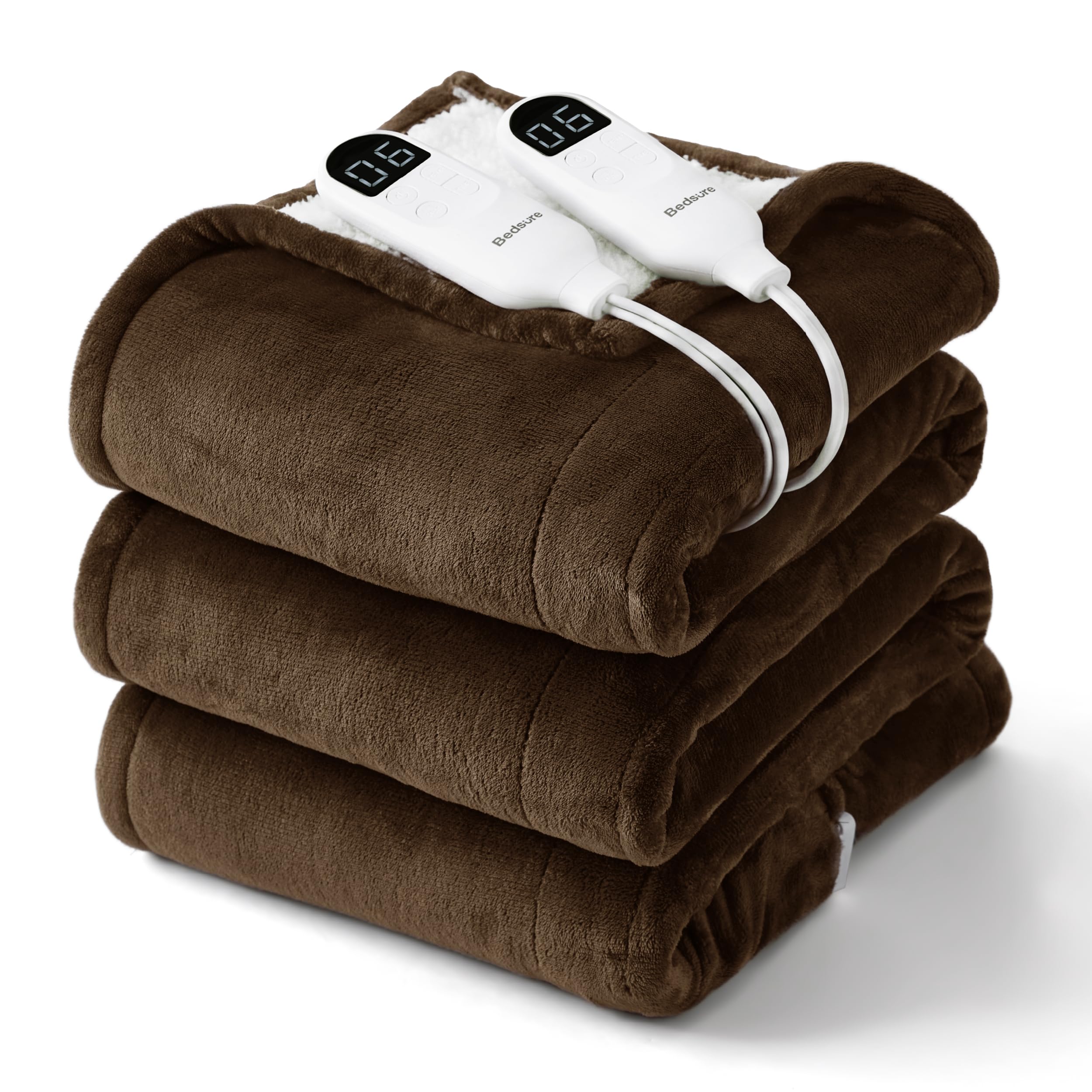 Bedsure Heated Blanket King Size, Dual Control Electric Blanket, Brown