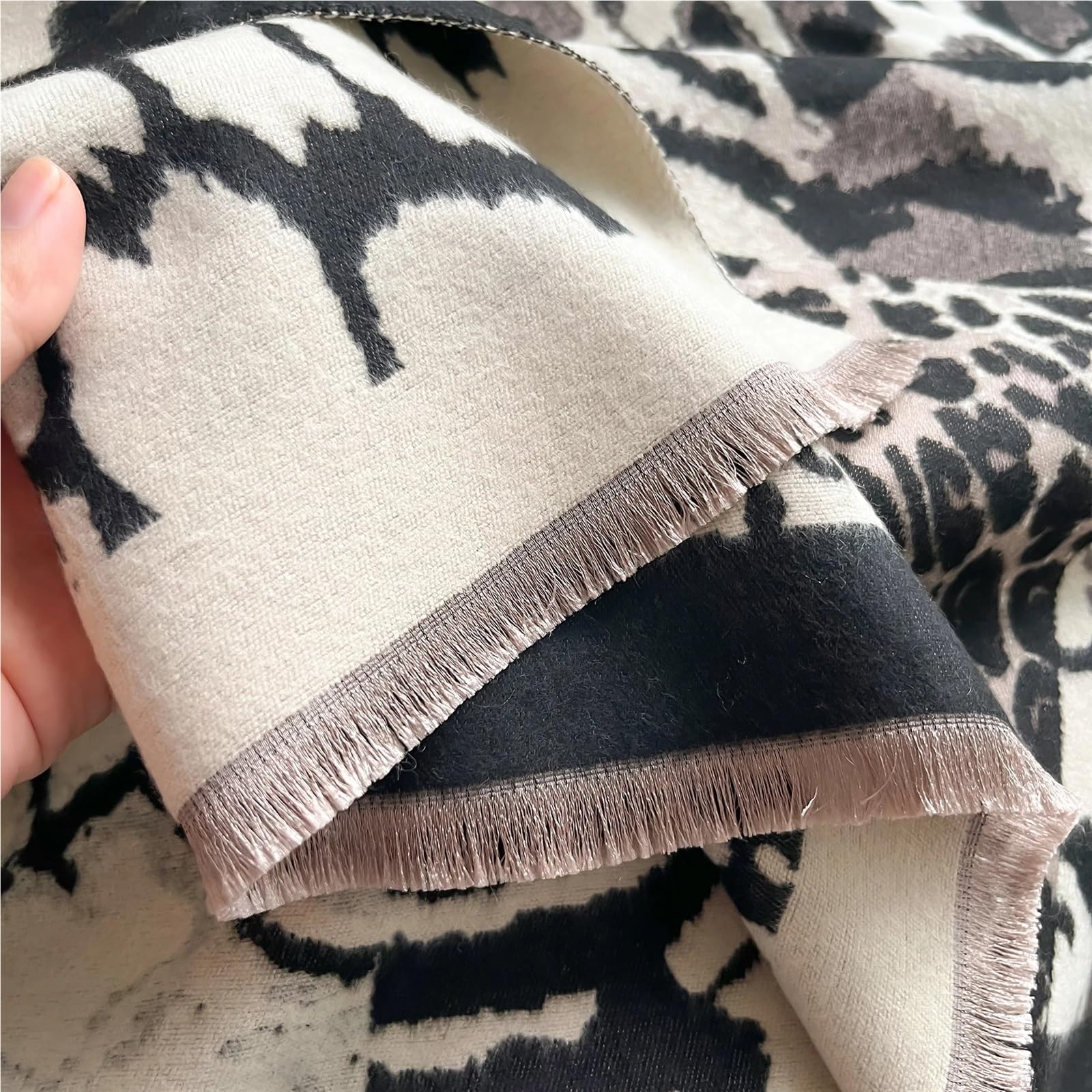 Bufanda de dos caras pashmina cachemira suave y cálida franja Pashmina chal invierno a prueba frío a viento Blanke Para Mujer