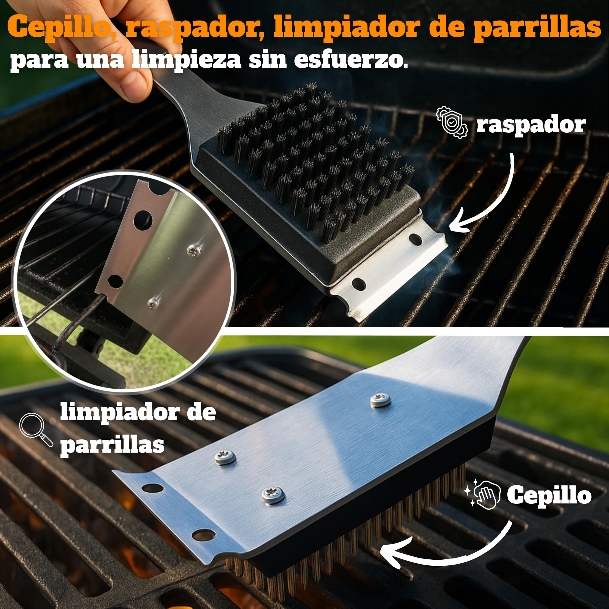 Set de Barbacoa en maletín de Madera - Utensilios Barbacoa Acero Inoxidable | Volteador 3 en 1 con abridor y filo, kit parrillero, regalo para el día del padre y navidad