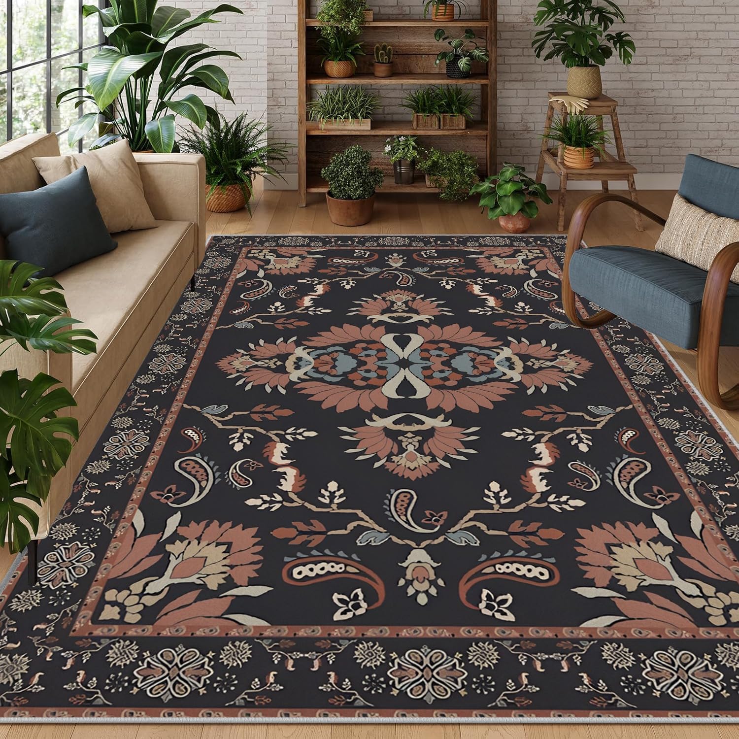 Tapis salon 160x200 cm vintage éthique lavable machine QG26