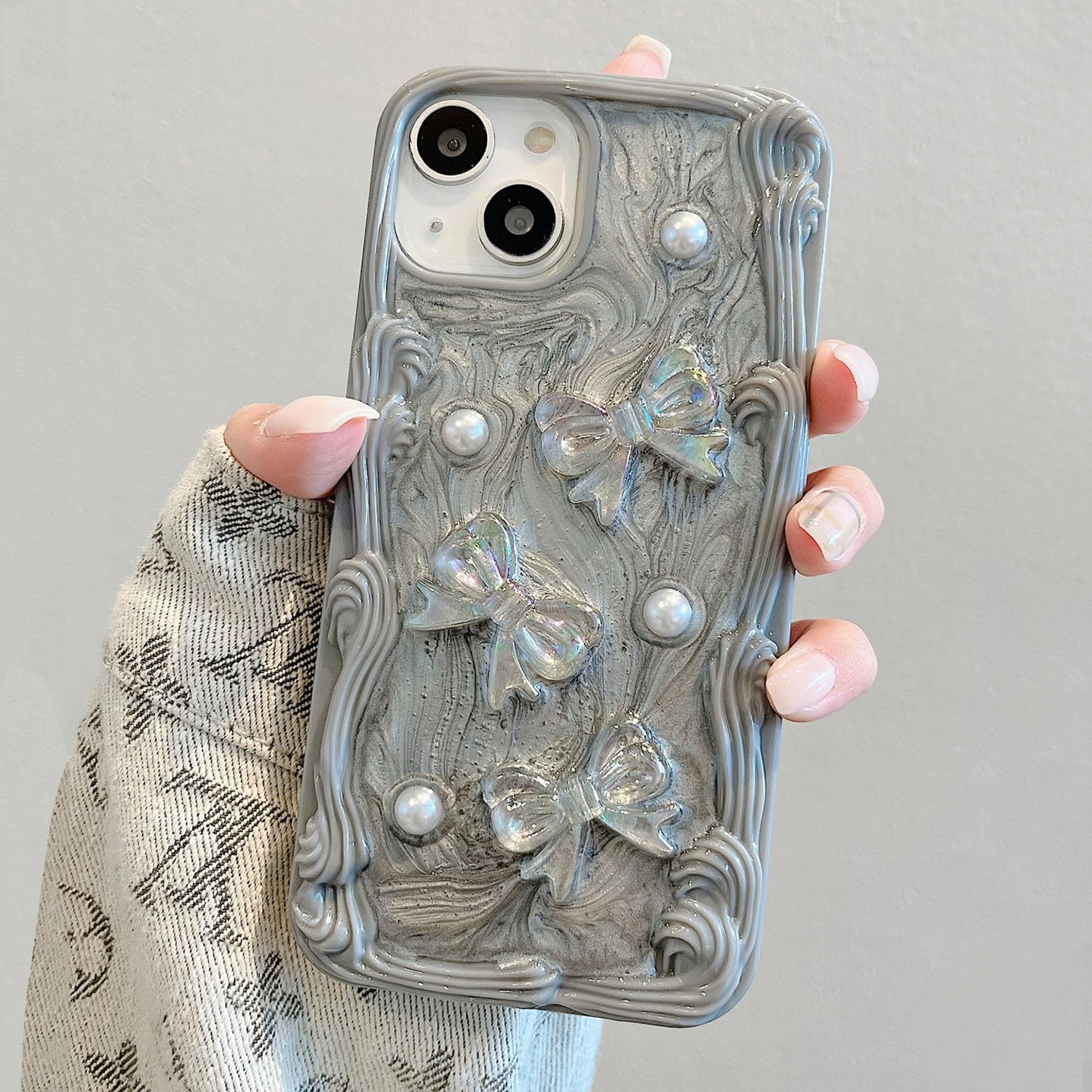 Coque silicone iPhone 15 Pro antichoc à nœud 3D et paillettes - 7