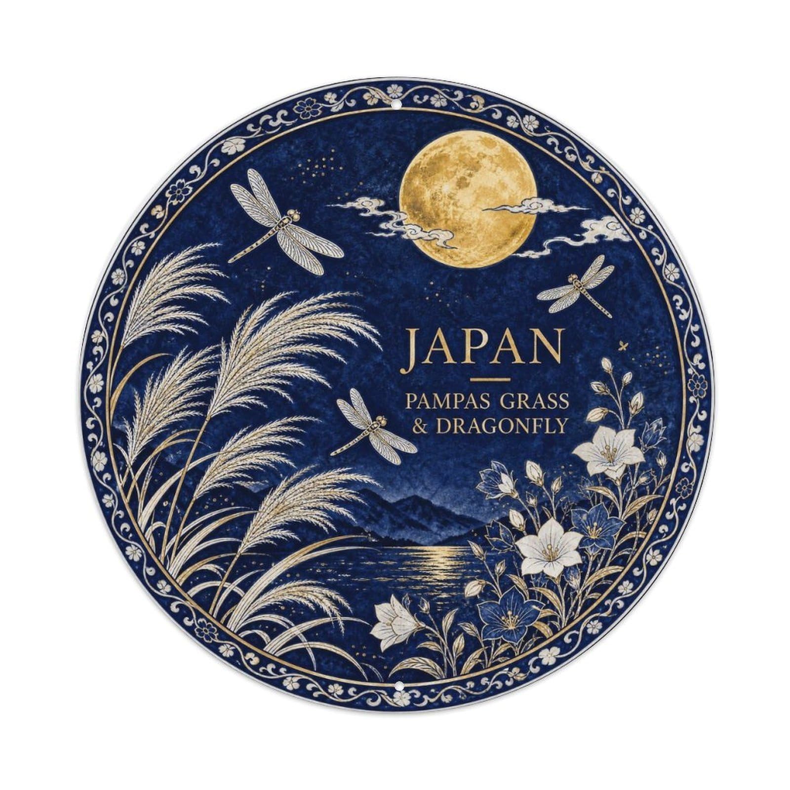 Olyhtr 8X8inch Classic Style Arita Japan Pampas Grass Dragonfly Ceramic Folk Metal Tin Sign