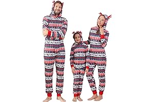 ANGELGGH Mommy and Me Reindeer Print Onesie Pajamas