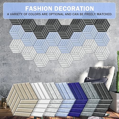 Miniatura 6 de 12 paneles hexagonales de absorción de sonido autoadhesivos, panel acústico de alta densidad de 14 x 12 x 0.4 pulgadas, elegante acolchado acústico