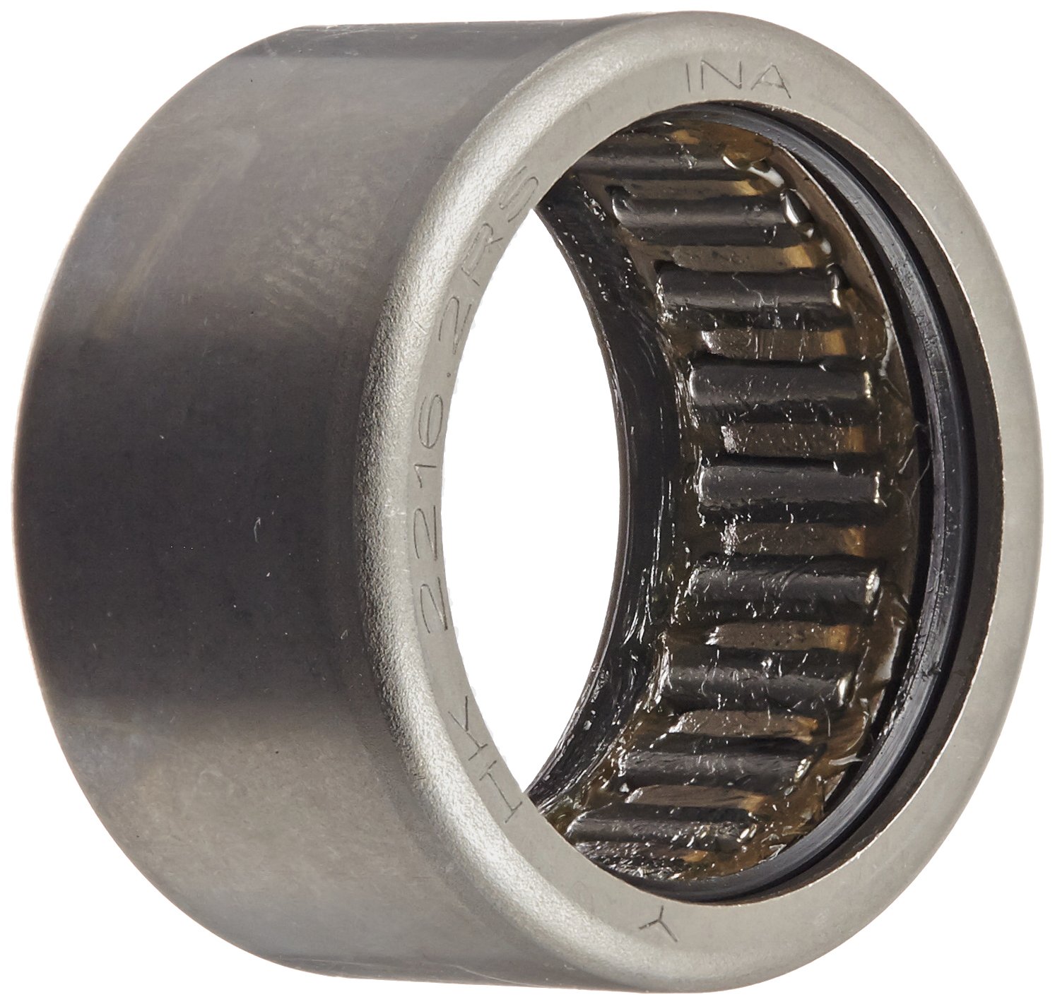 INA HK22162RS Needle Roller Bearing, Caged Drawn Cup, Outer Ring and Roller, Steel Cage, Open End, Double Sealed, Metric, 22mm ID, 28mm OD, 16mm Width, 8000rpm Maximum Rotational Speed