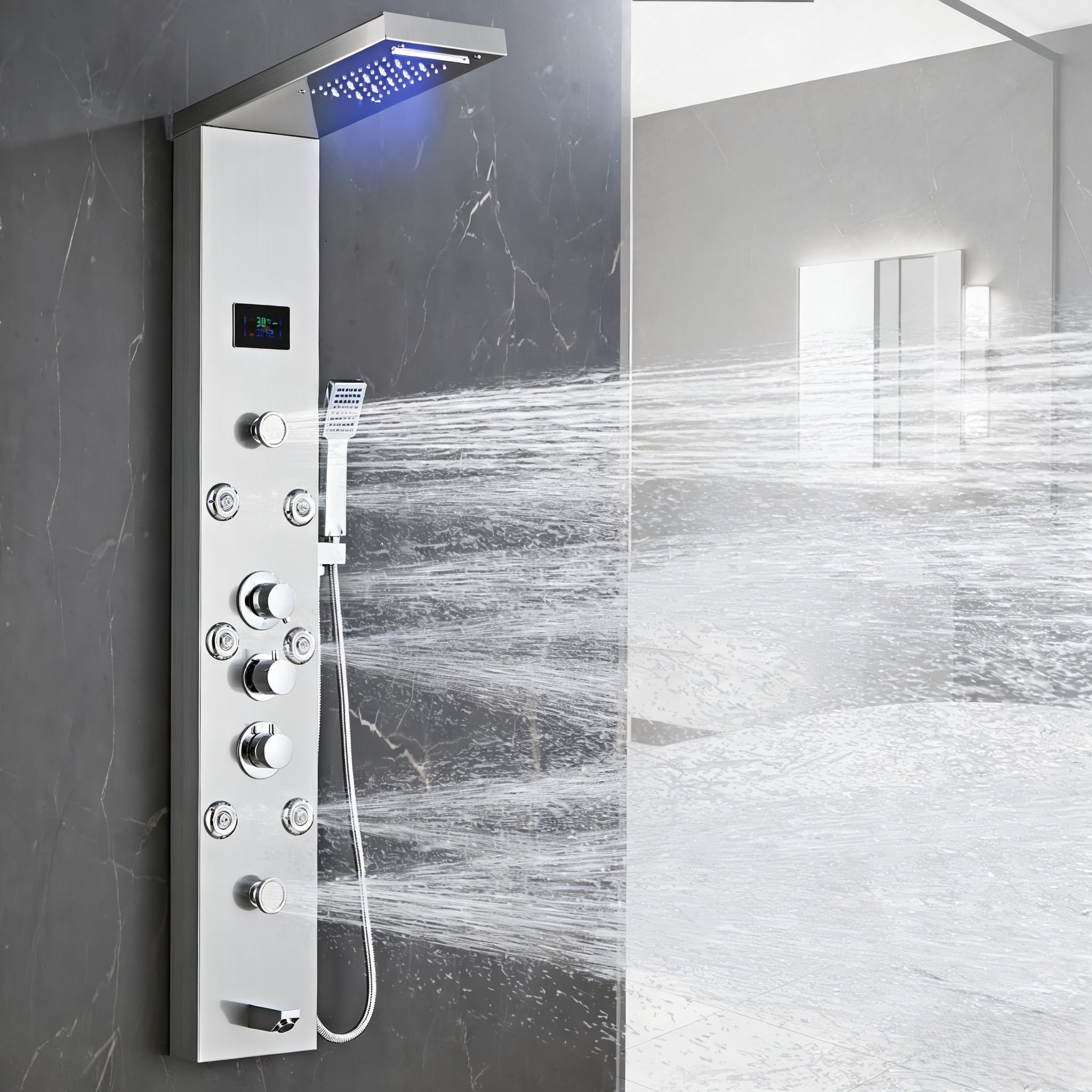 Photo 1 of HSYLYPA LED 5-in-1 Shower Panel Tower System,Brushed Grey