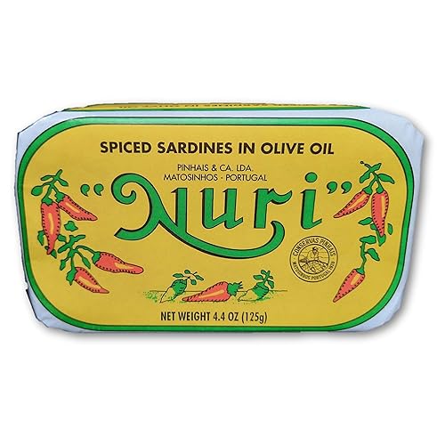 NURI Sardinas portuguesas en aceite de oliva especiado - Paquete de 8 - (latas de 4.4 onzas)