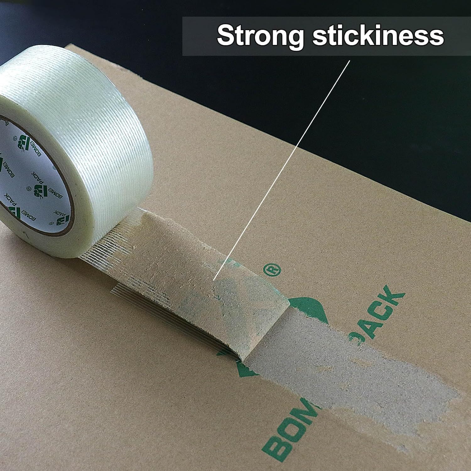 BOMEI PACK 2 Pack Filament Strapping Tape, 45yds x 2 inch, Mono Fiberglass Transparent Reinforced Packing, Heavy Duty Wearproof Tape, 5.5mils