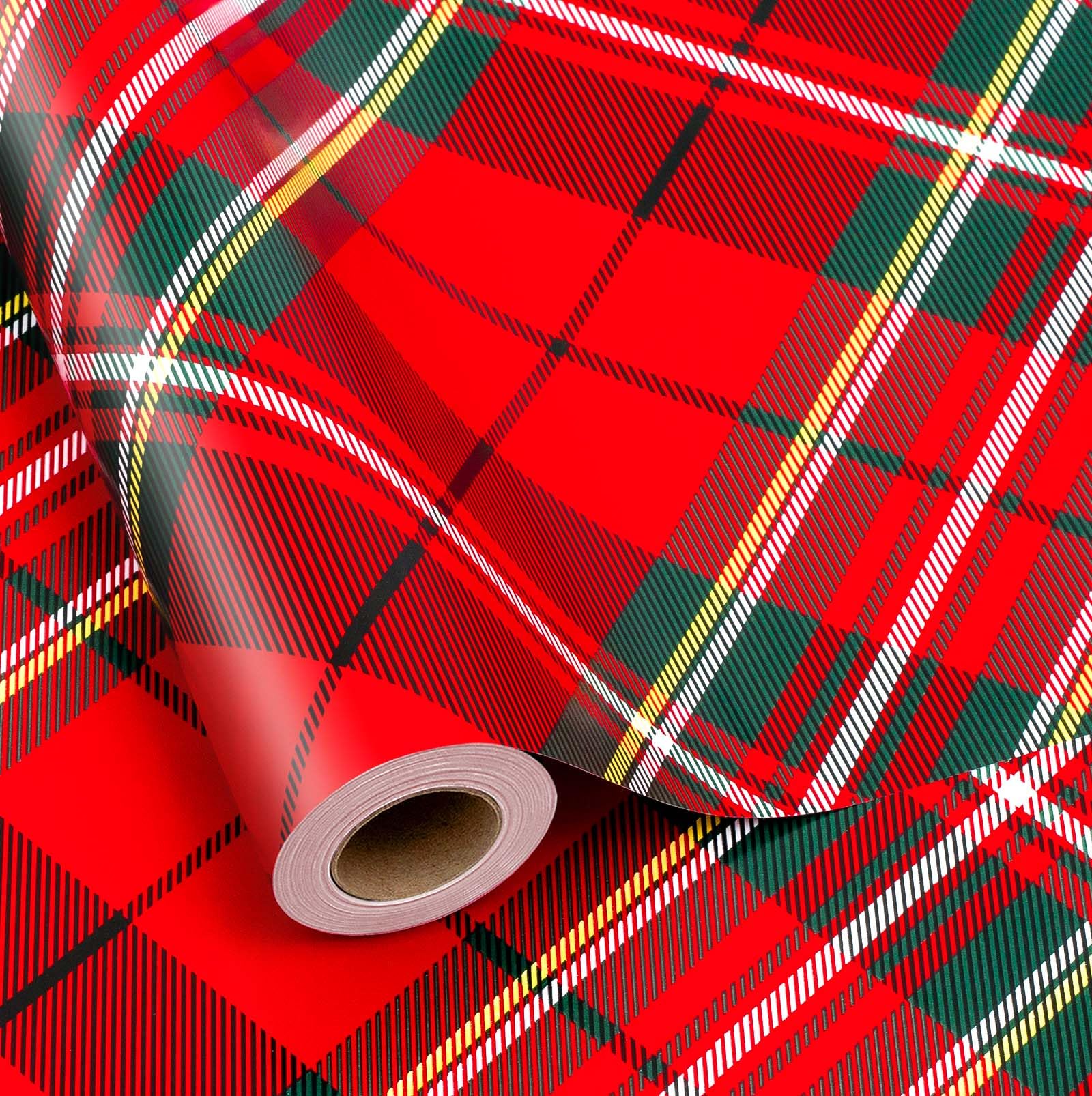 MAYPLUSS Wrapping Paper Roll - 17 Inch X 33 Feet - Red Plaid Tartan Plaid Wrapping Paper Sheets for Christmas, Holidays โ image 1