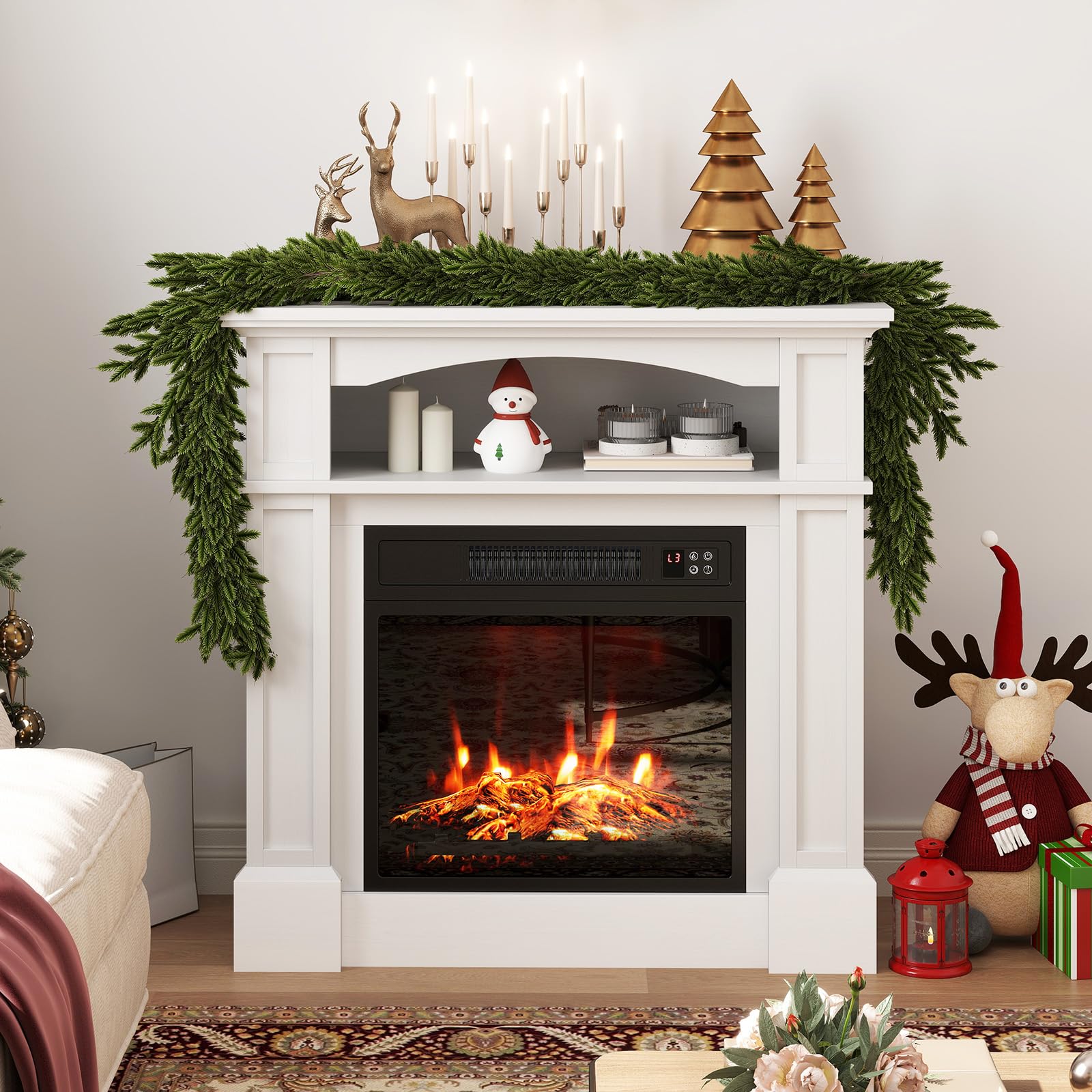 ORALNER 32 Inch Electric Fireplace with Mantel in White