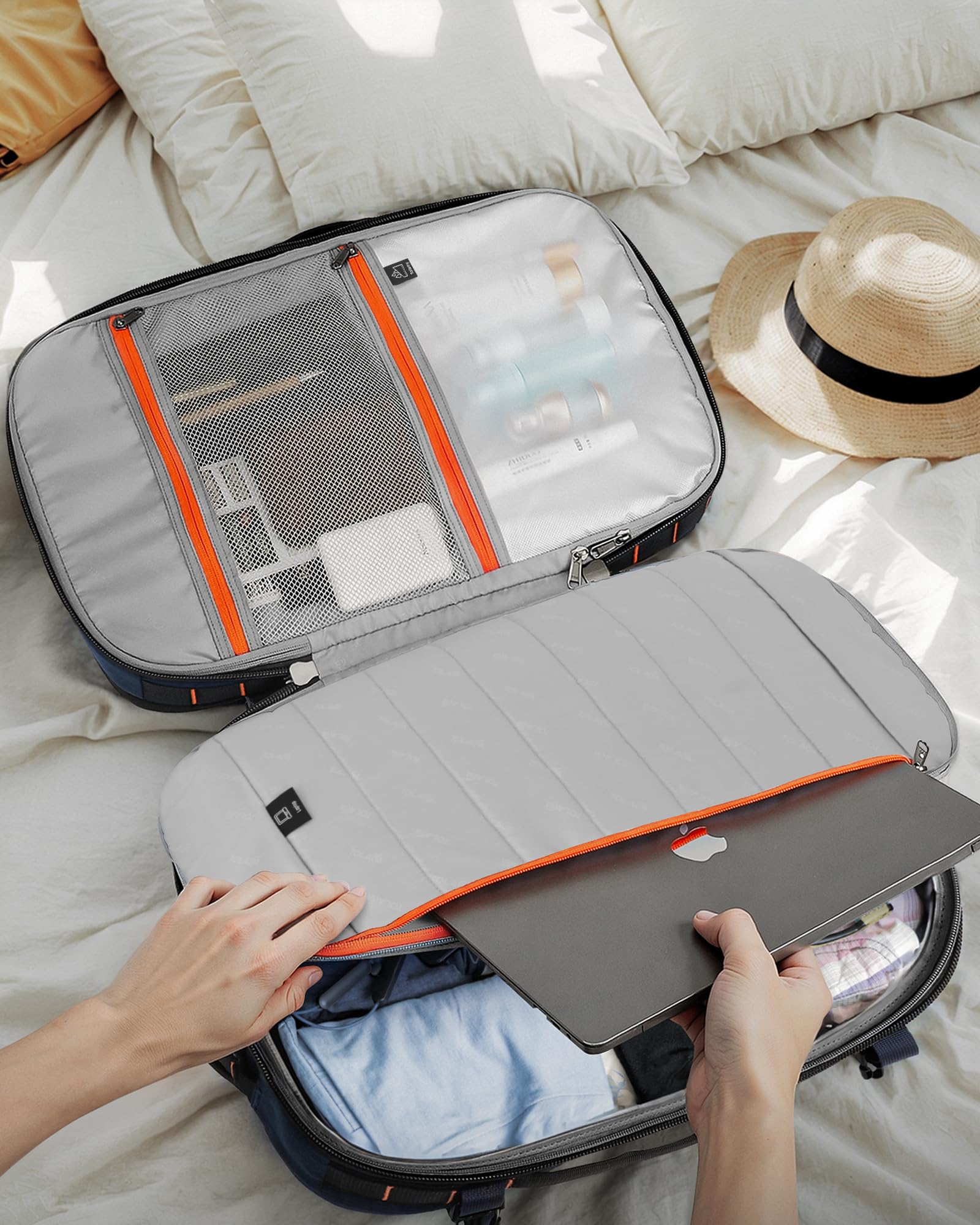 Tolaccea Reiserucksack, Handgepäck Flugzeug, TSA Freundlich Handgepäck Rucksack 35L-45L, Travel Backpack für 15,6 Zoll Laptop, Reise Rucksack für Weekender Trip (Dunkelblau)