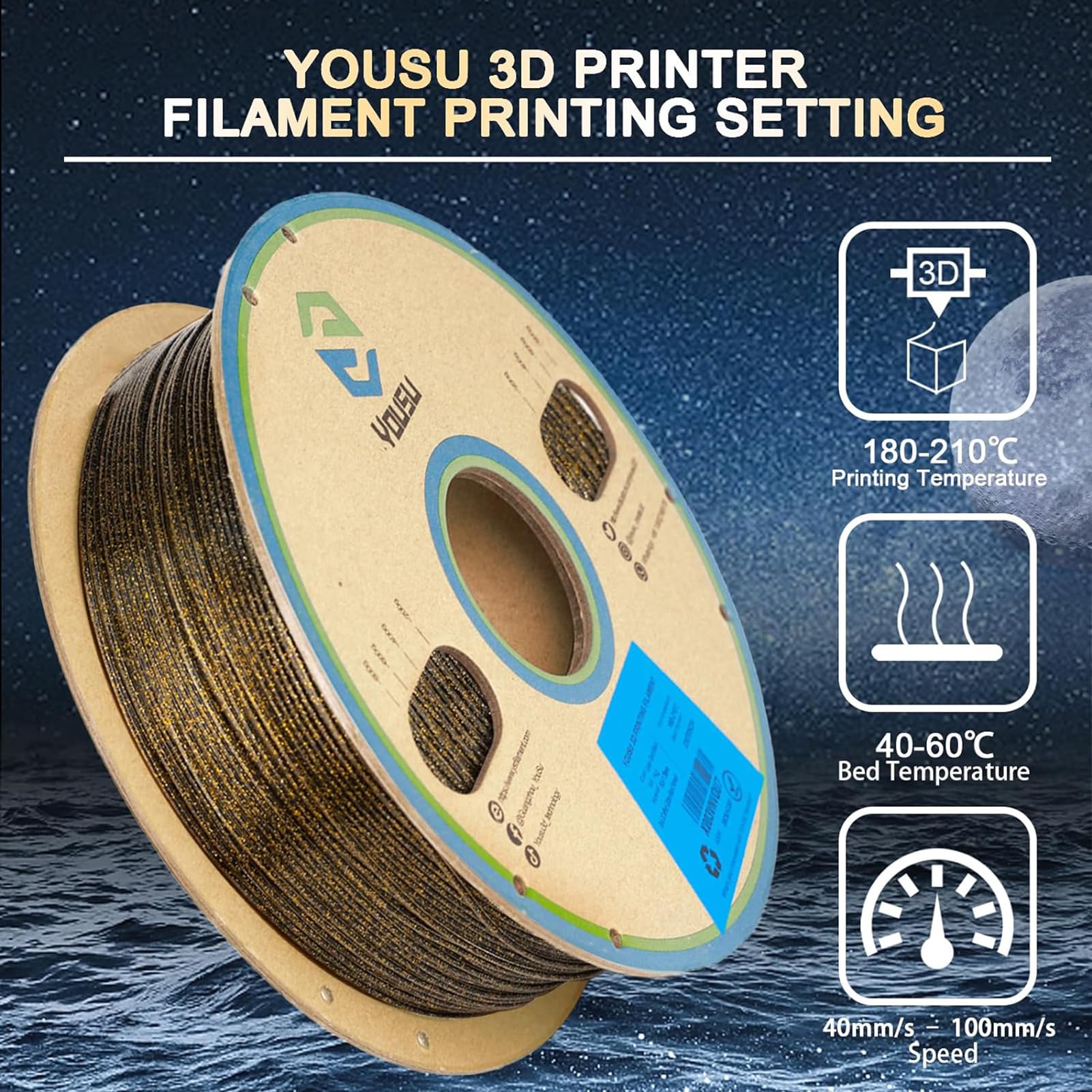 Drucker Filament, 3D Effekt Glitzer PLA Filament, Maßgenauigkeit 0,03mm Standard 1 Rolle 1KG(2.2lbs), Druckmaterial Kompatibel mit 3D Druckern (3)