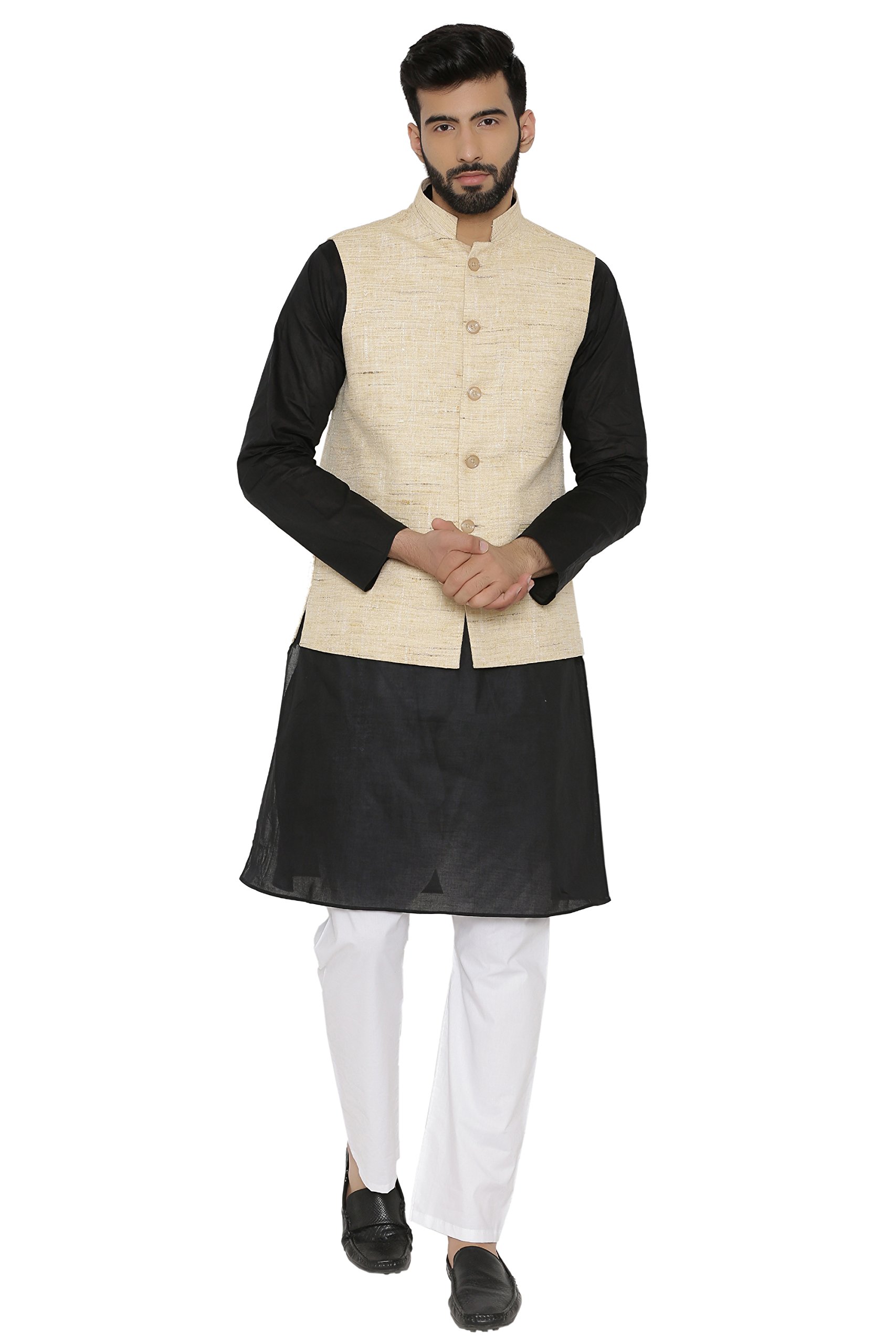 WINTAGE Men's Pista Tailored Fit Party/Festive Indian Nehru Jacket Vest Waistcoat : Beige 4