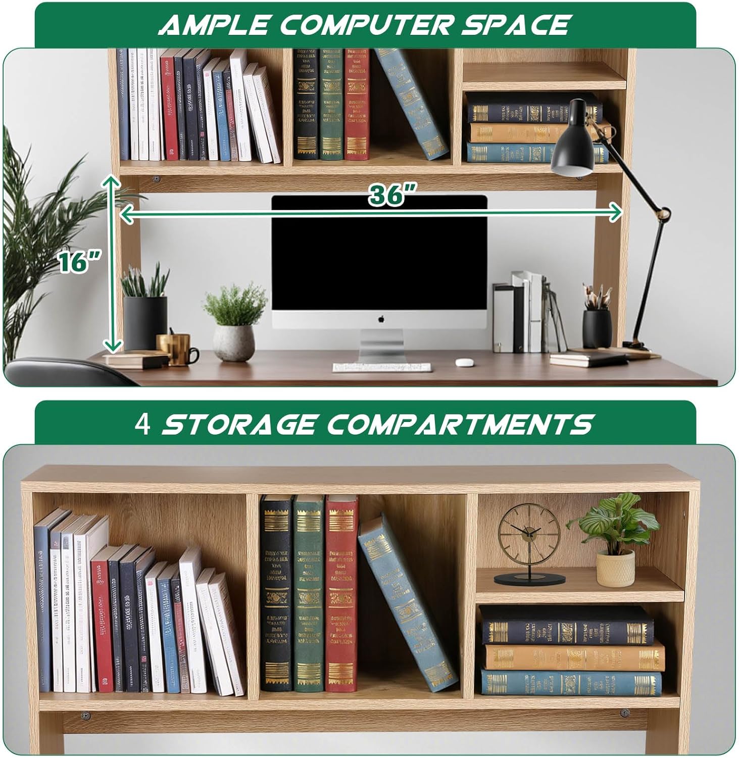 GCCSJ 2-Tier Bookshelf for Desk，Wood Desktop Bookshelf Organizer，Multifunctional Desktop Bookcase with 4 Shelves，Perfect for Organizing Books, Magazines, Office Supplies