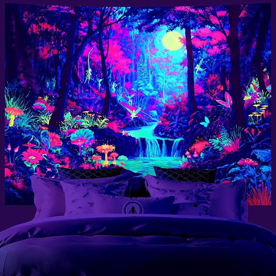 AOHMPT Blacklight Tapestry Glow in the Dark Tapestry Landscape Design 59'' 51'' Inch Wall Hanging Decor for Bedroom Living Room