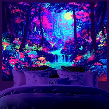AOHMPT Blacklight Tapestry Glow in the Dark Tapestry Landscape Design 59'' 51'' Inch Wall Hanging Decor for Bedroom Living Room