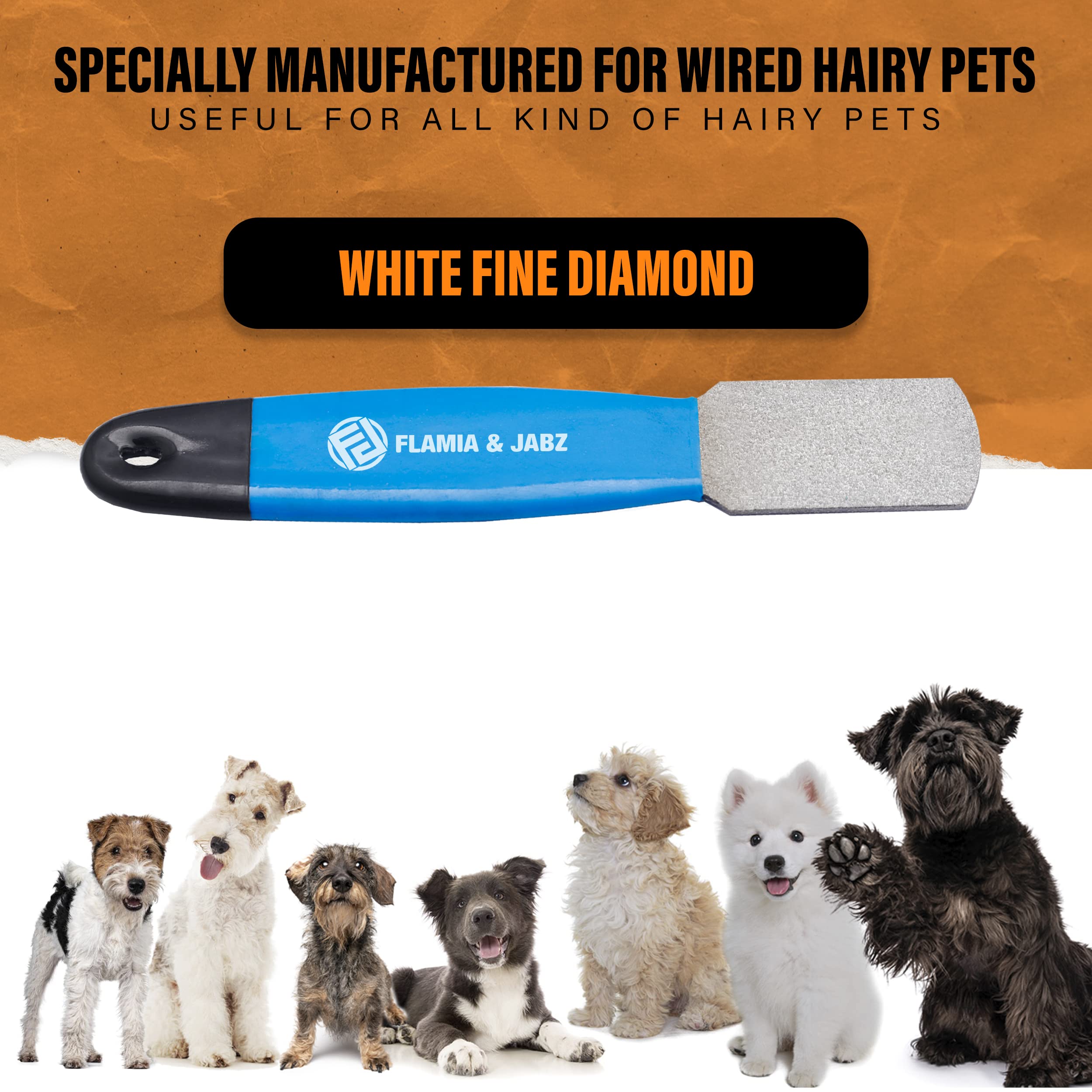 FLAMIA & JABZ Stripping Metal Stone Diamond Edged per Cani, Gatti e Animali Domestici con Impugnatura in plastica (fine)