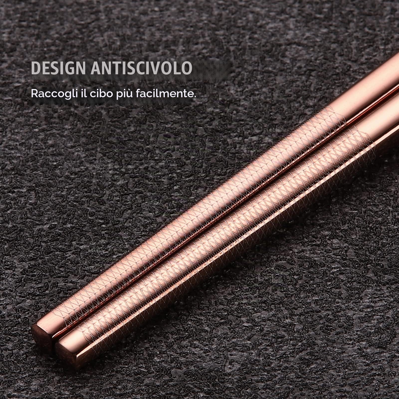 Bacchette in Acciaio Inossidabile Riutilizzabili 2 Paia di Bacchette con Supporto, Set Regalo di Bacchette Leggere in Stile Giapponese Lavabili in Lavastoviglie (Oro Rosa)