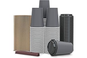 100 Pack - 12 oz Disposable Coffee Cups with Lids Sleeves and...