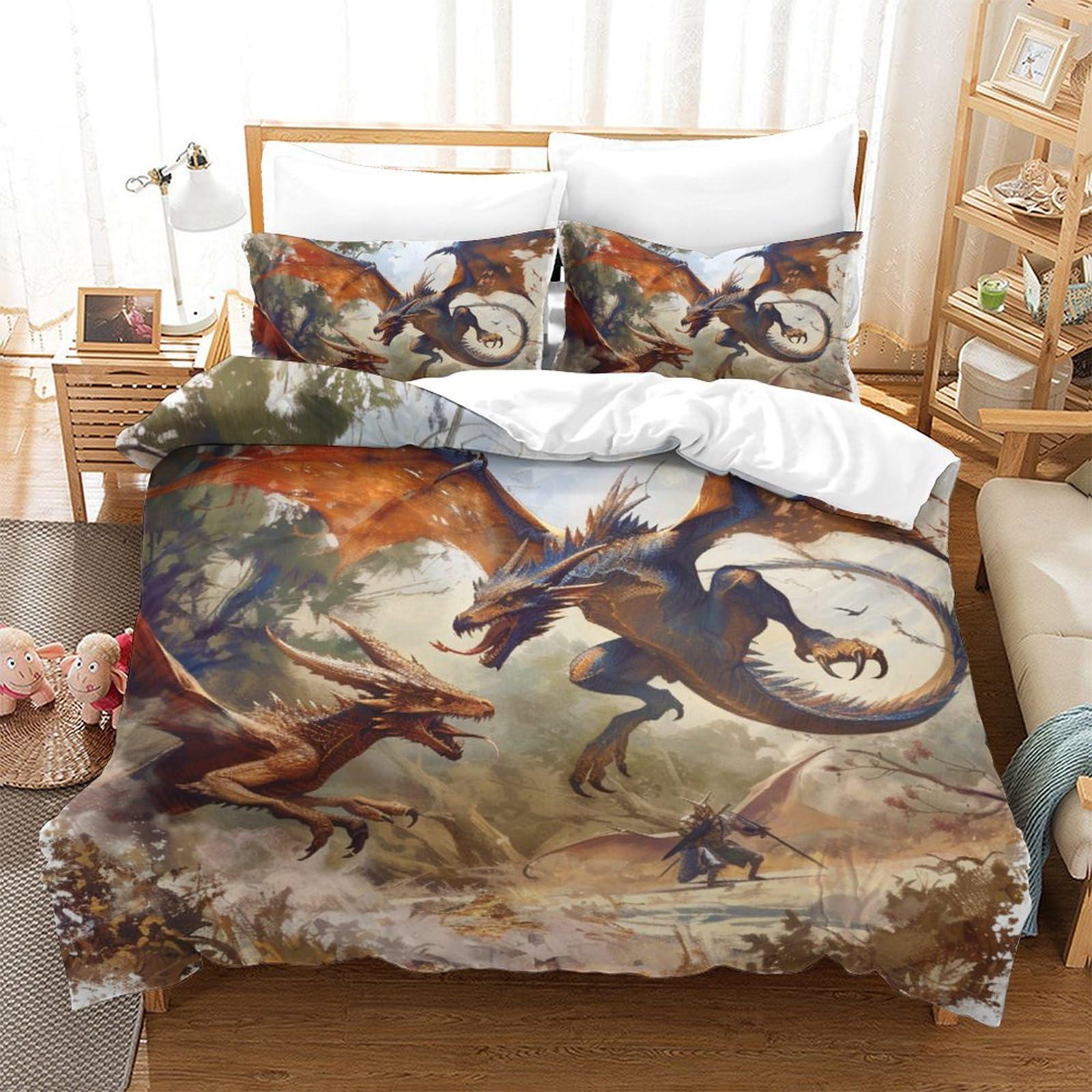 Housse de couette dinosaure 200x200 cm douce et facile à laver