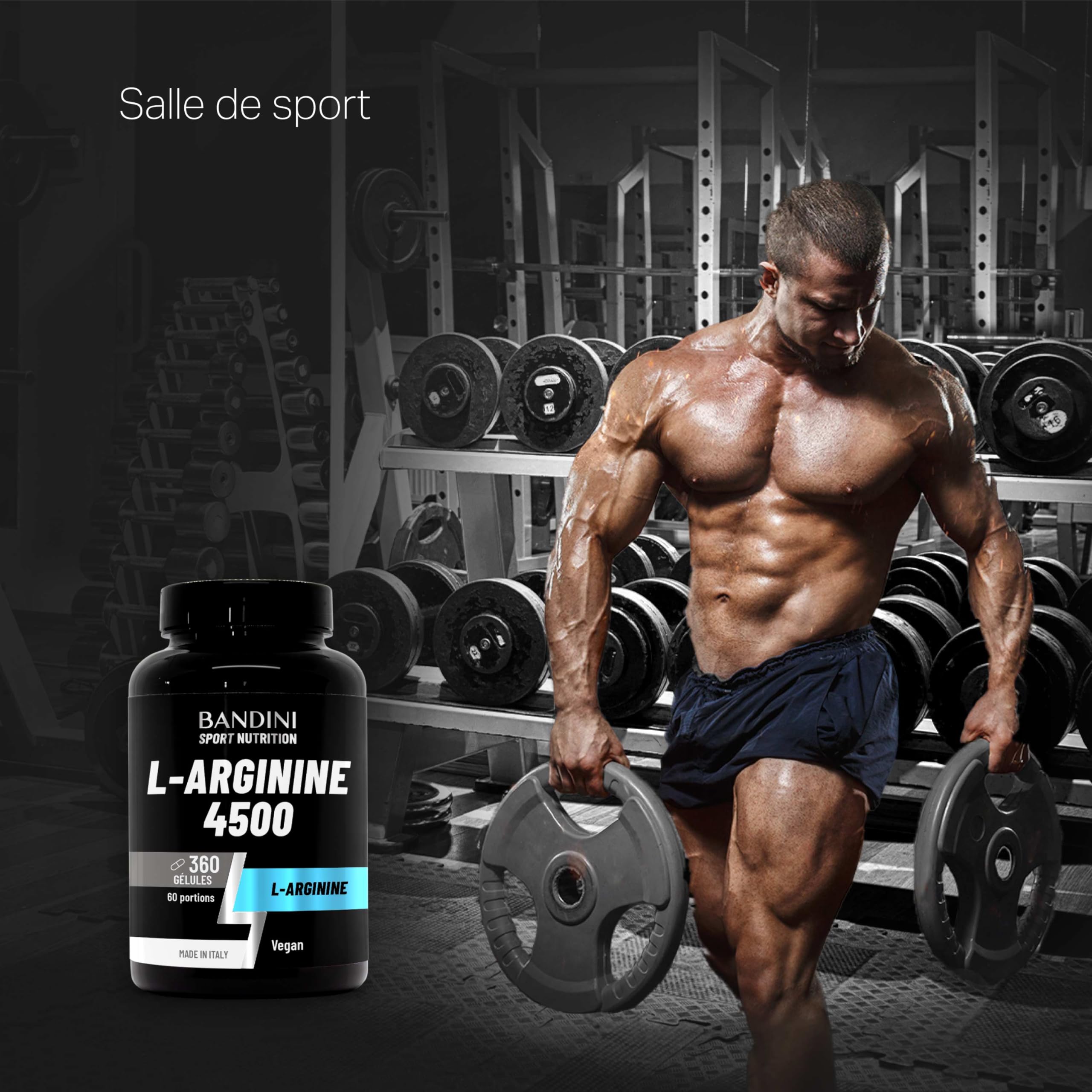 Bandini® L-Arginine 360 Gélules Véganes, Poudre d'Arginine pure HCL | 4.500 mg par dose journalière, Hautement Dosé - Fabriqué par Fermentation Vegetale, 100% Végétalien, Sans Additifs et OGM